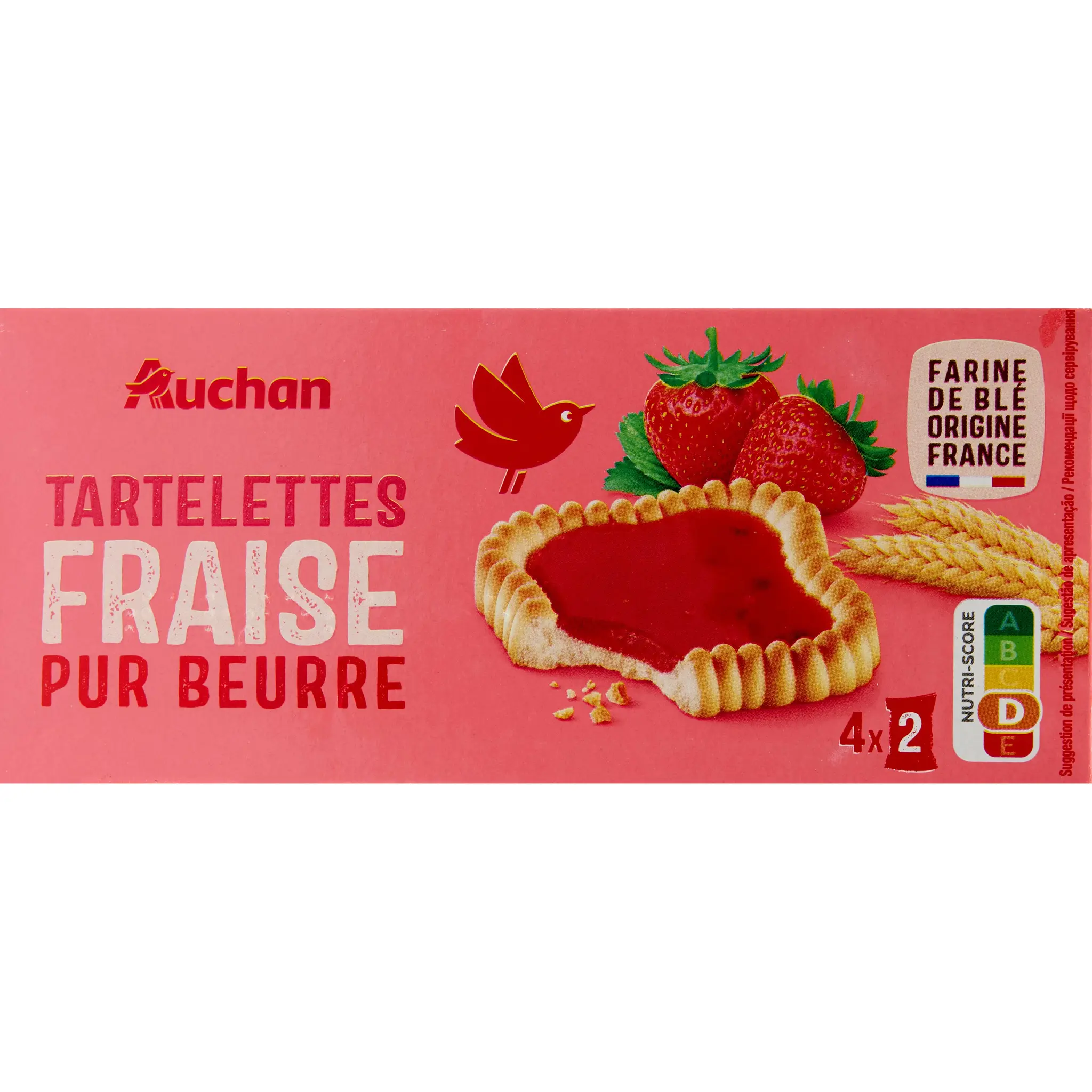 AUCHAN Tartelettes carrées fraise sachets fraîcheur