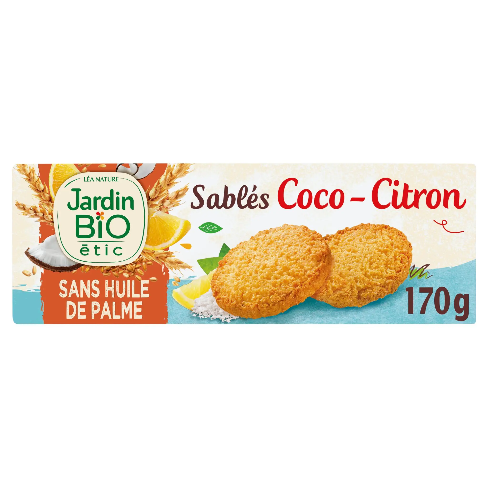 JARDIN BIO ETIC Biscuits sablés gourmands coco citron sans huile de palme, sachets fraîcheur