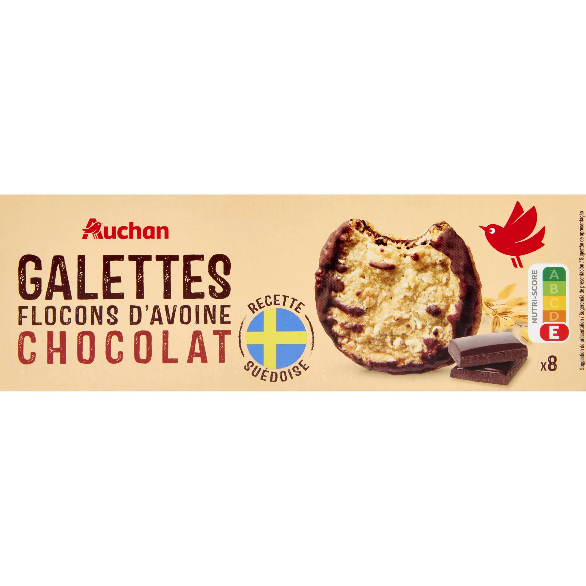AUCHAN Galettes suédoises aux flocons d'avoine et chocolat