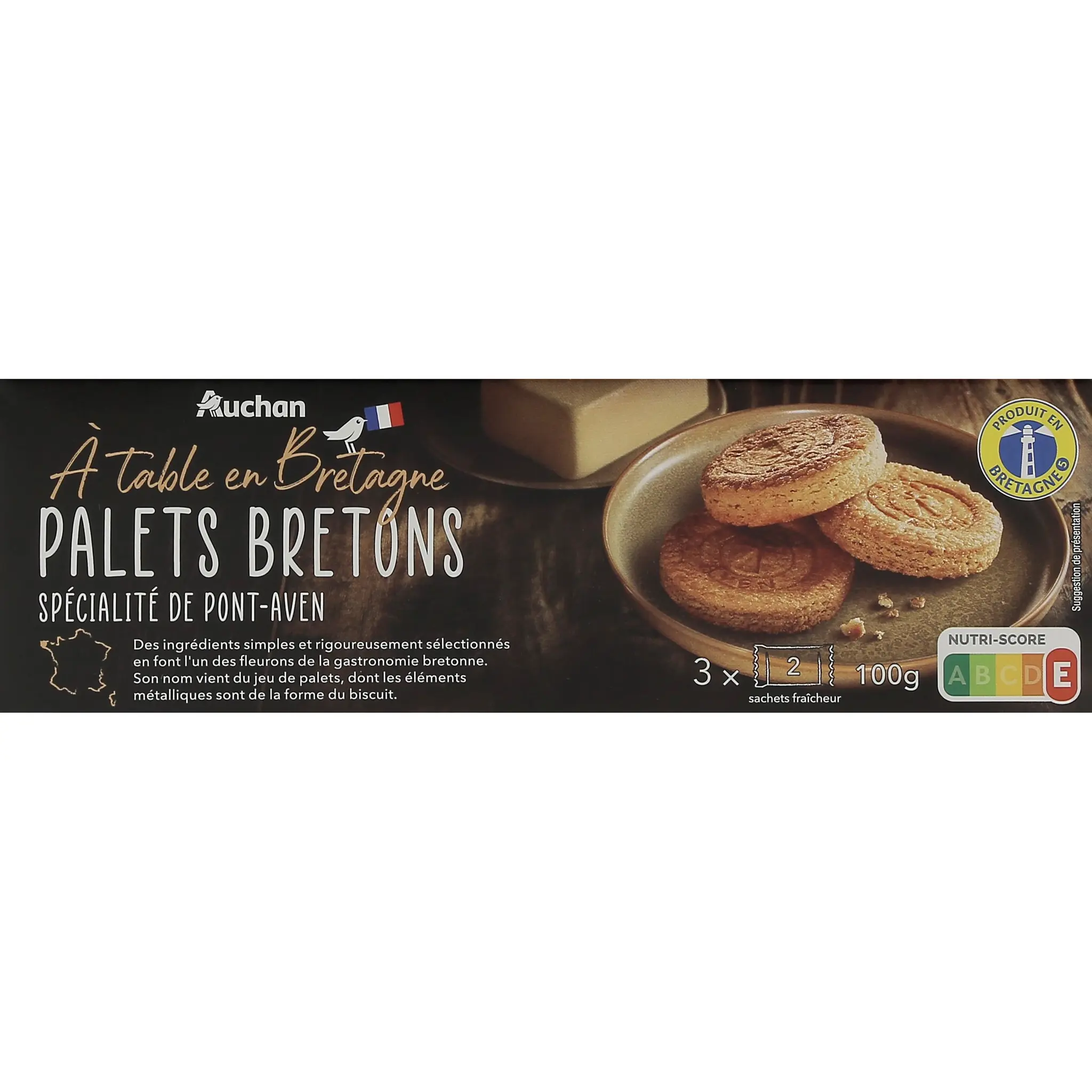 AUCHAN TERROIR Biscuits Palets bretons sachets fraîcheur
