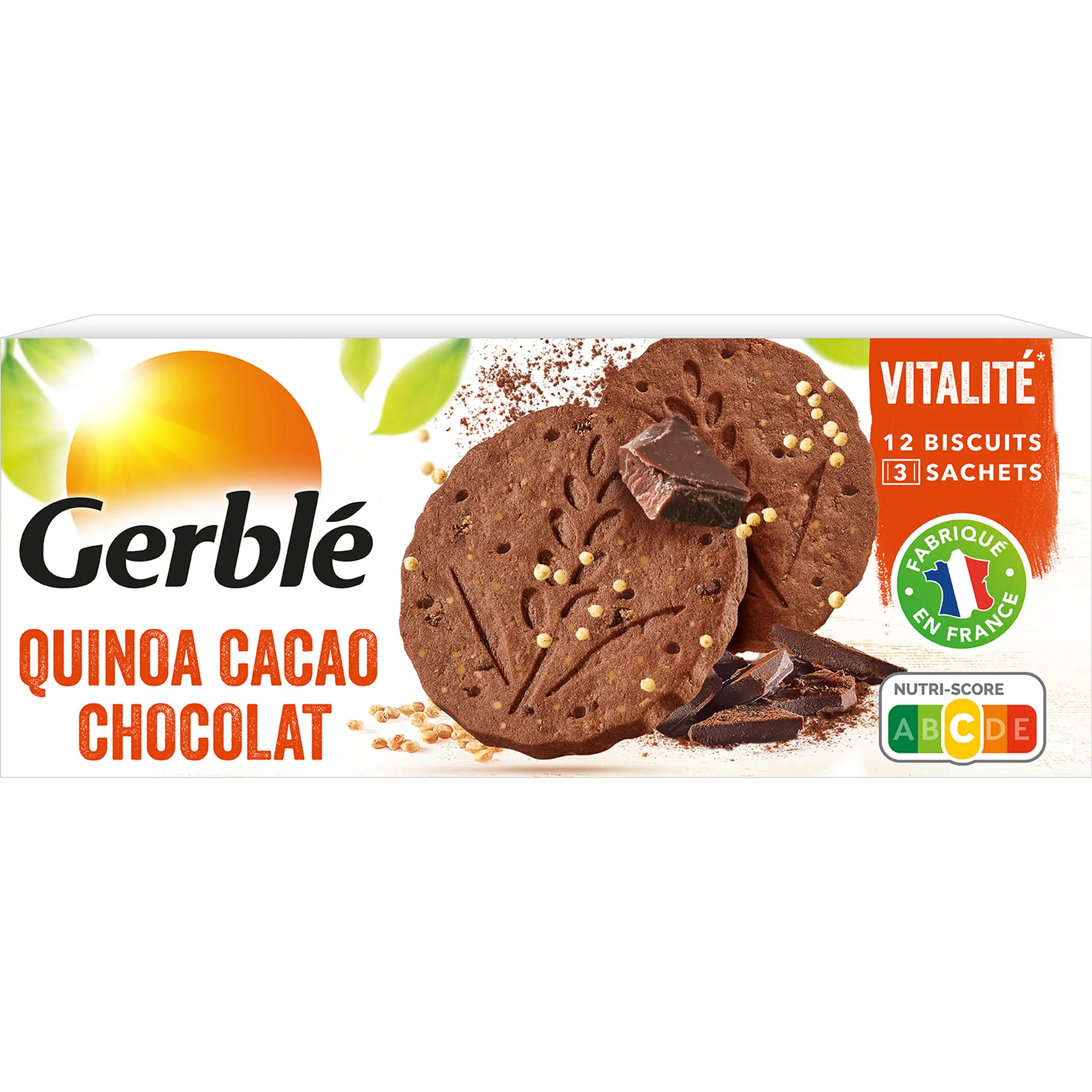 GERBLE Biscuits quinoa cacao chocolat sans huile de palme sachets fraîcheur