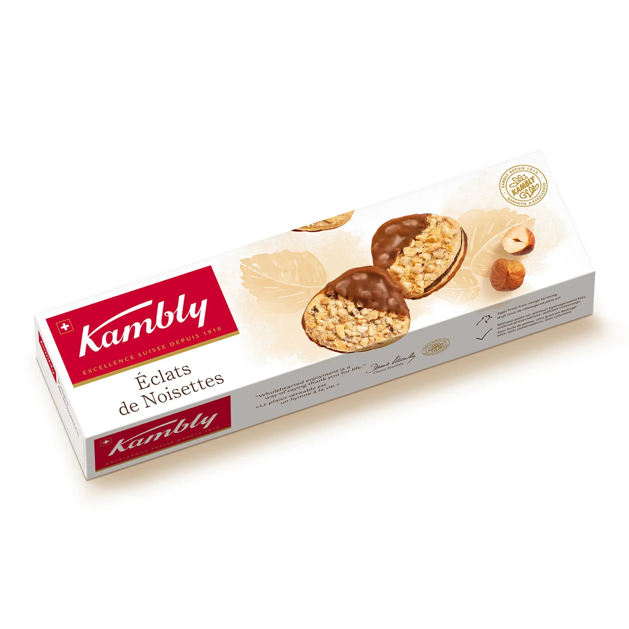 KAMBLY Eclats de noisettes biscuits fins meringués à la crème de noisettes et chocolat au lait Suisse
