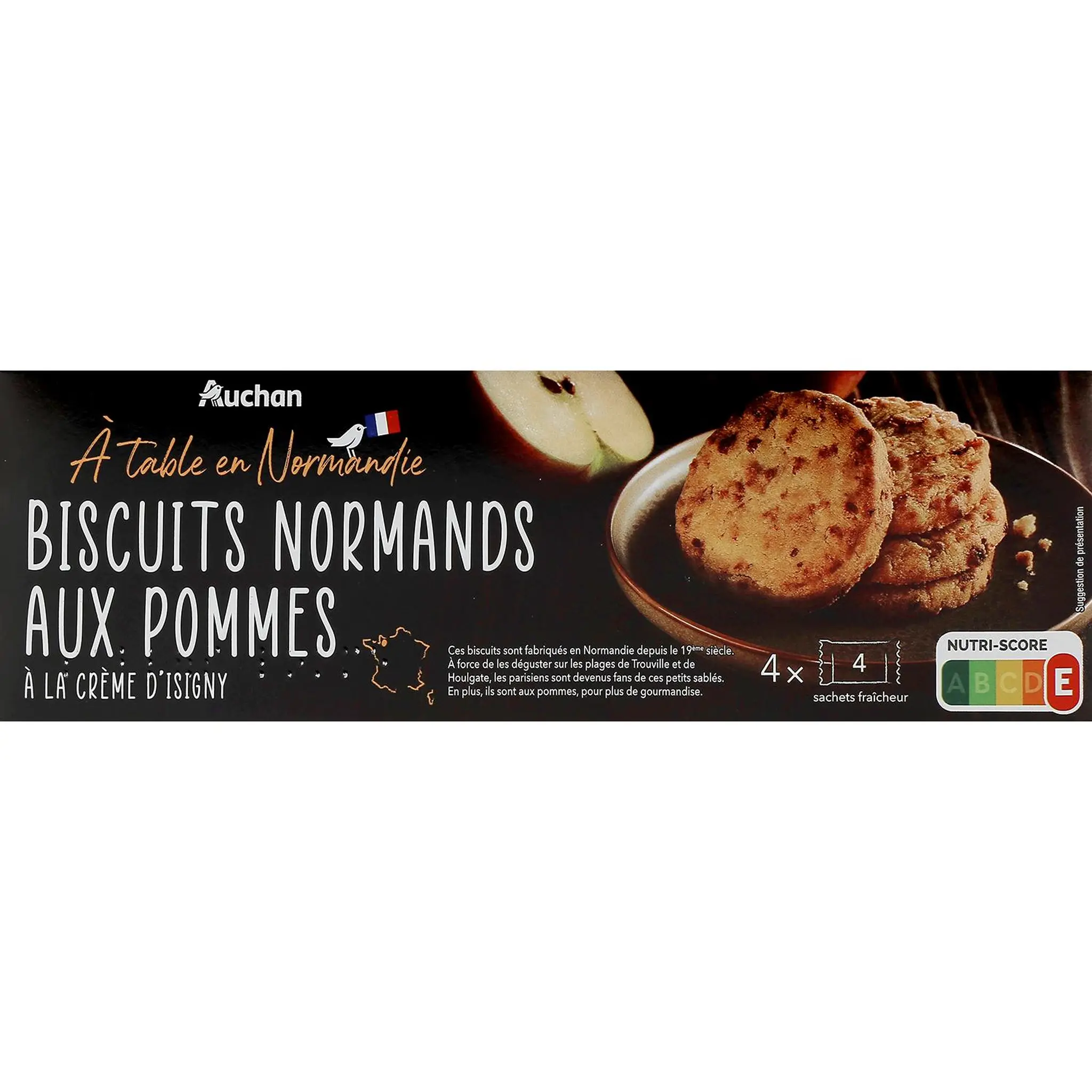 AUCHAN TERROIR Biscuits sablés normands aux pommes et crème d'Isigny, sachets fraîcheur