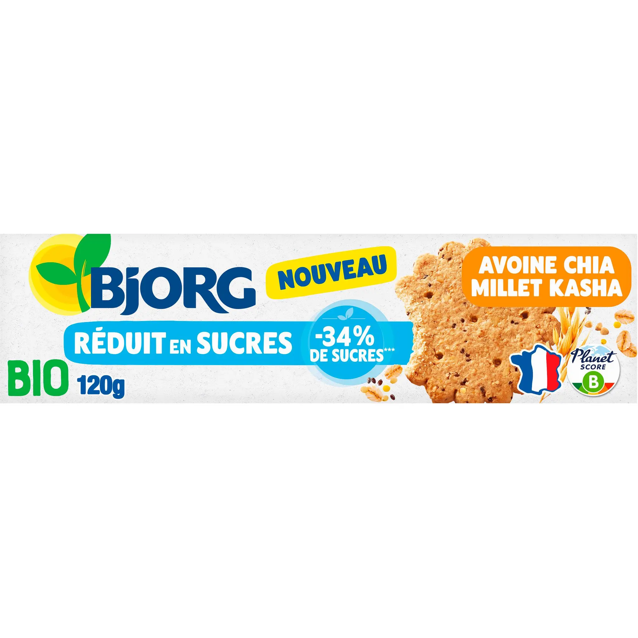BJORG Biscuits bio à l'avoine chia millet et réduit en sucres sans huile de palme