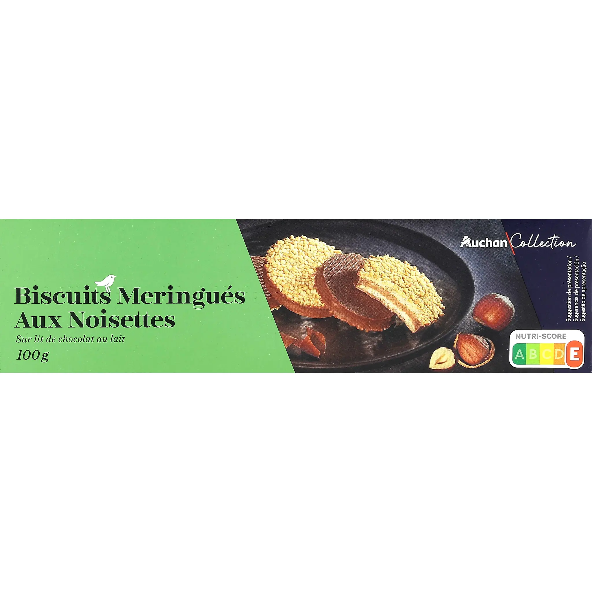 AUCHAN COLLECTION Biscuits meringués aux noisettes sur lit de chocolat au lait