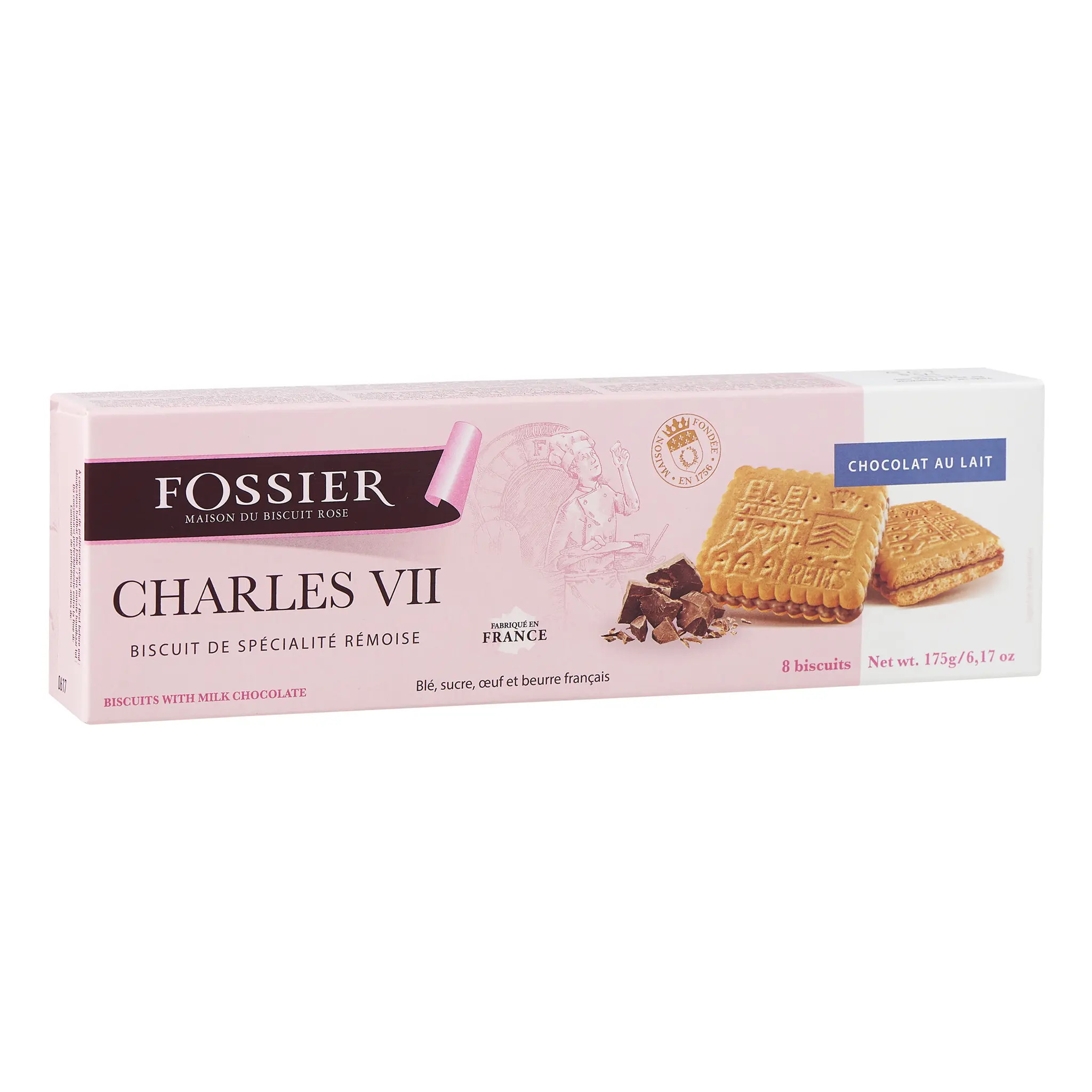 FOSSIER Biscuits Charles VII fourrés au chocolat au lait spécialité rémoise