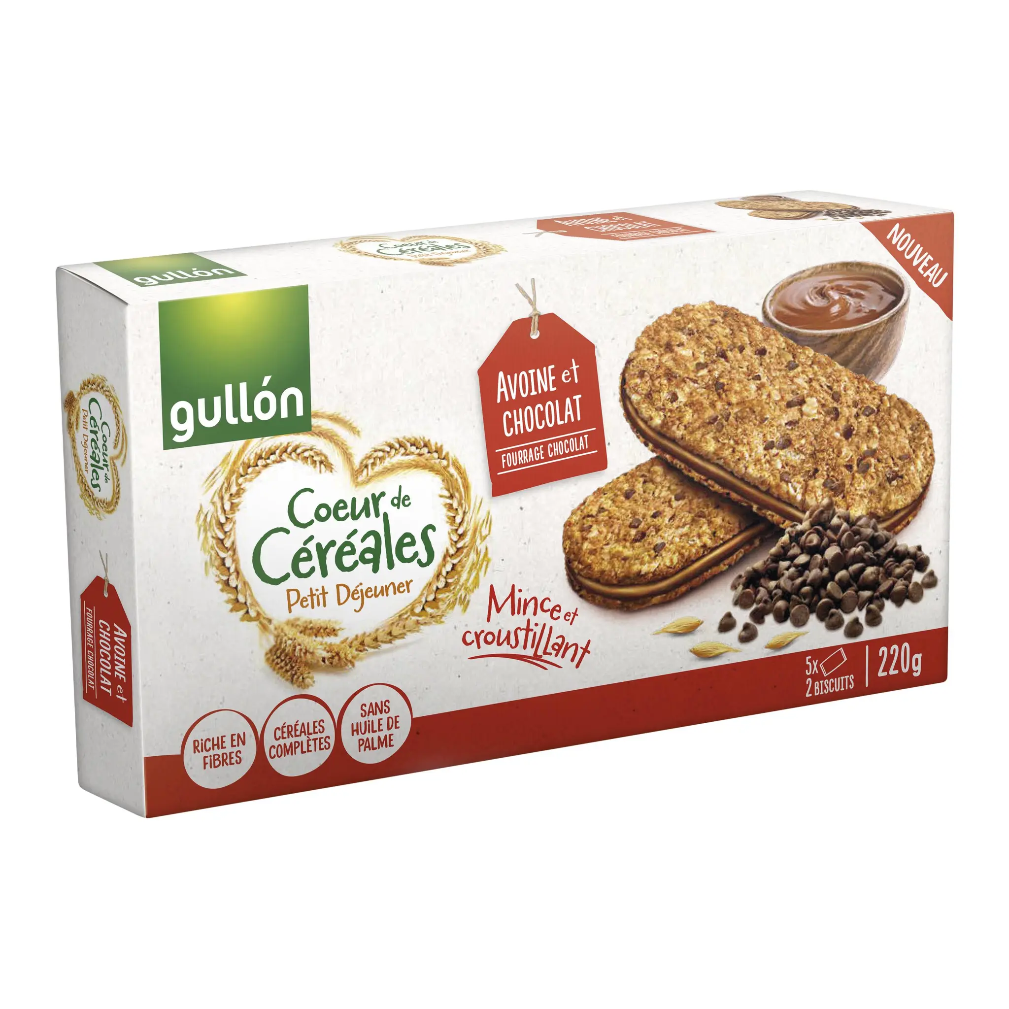 GULLON Biscuits petit-déjeuner à l'avoine et chocolat fourrage chocolat