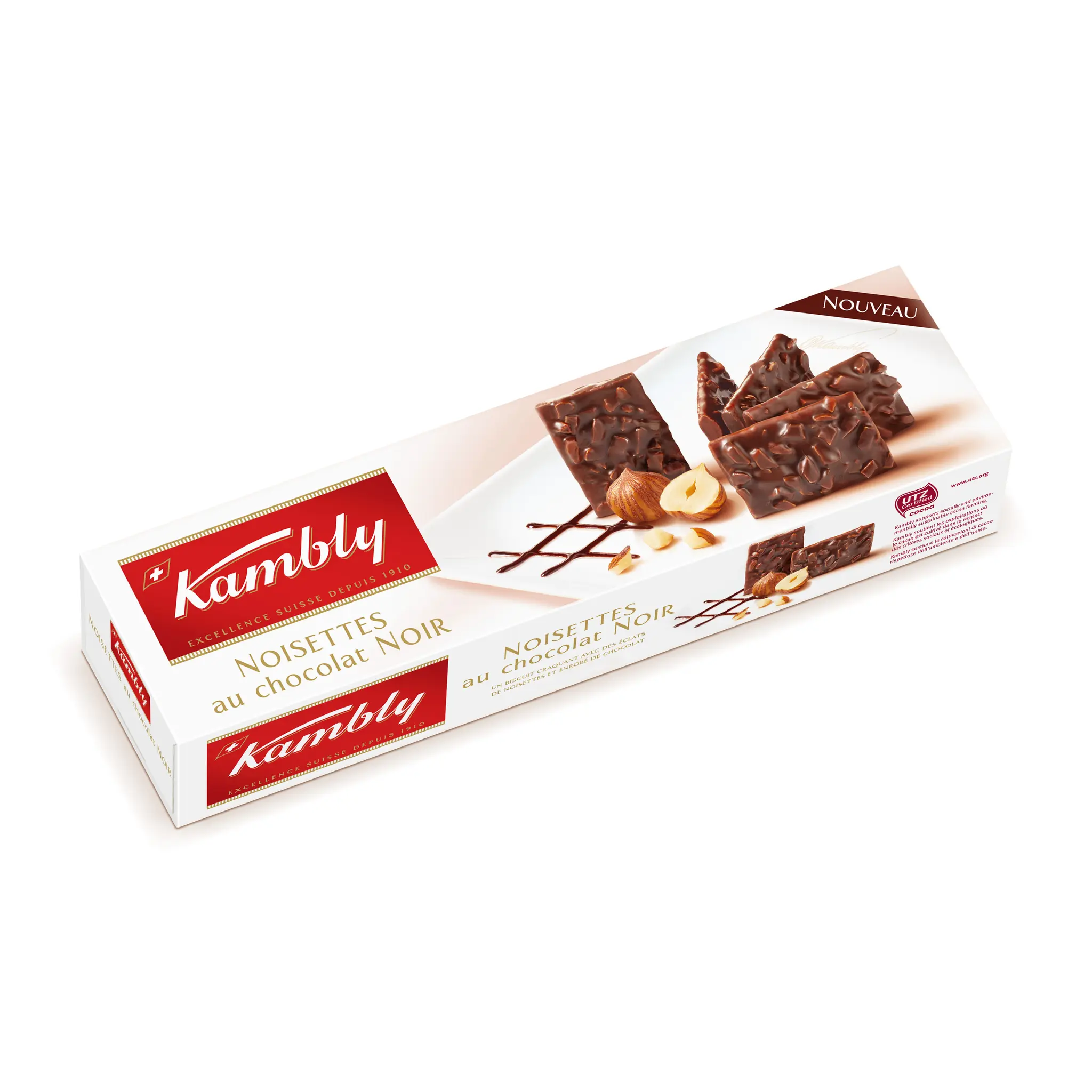 KAMBLY Biscuit craquant avec noisettes enrobé de chocolat noir