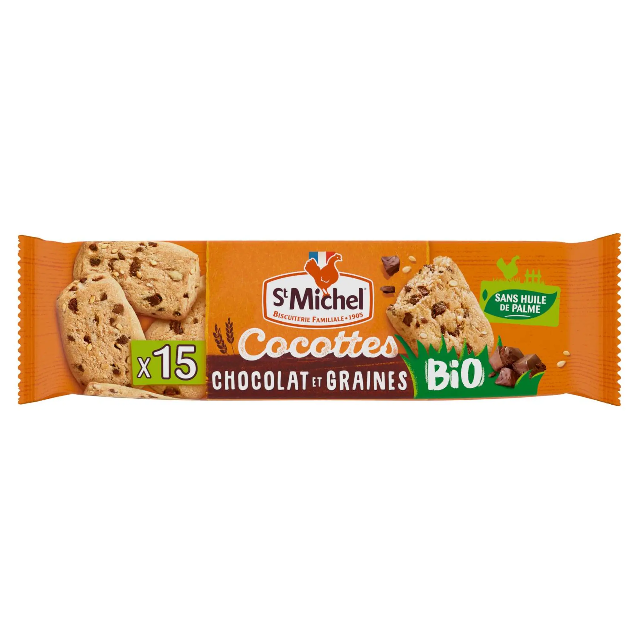 ST MICHEL Biscuits bio Cocottes aux graines et pépites de chocolat