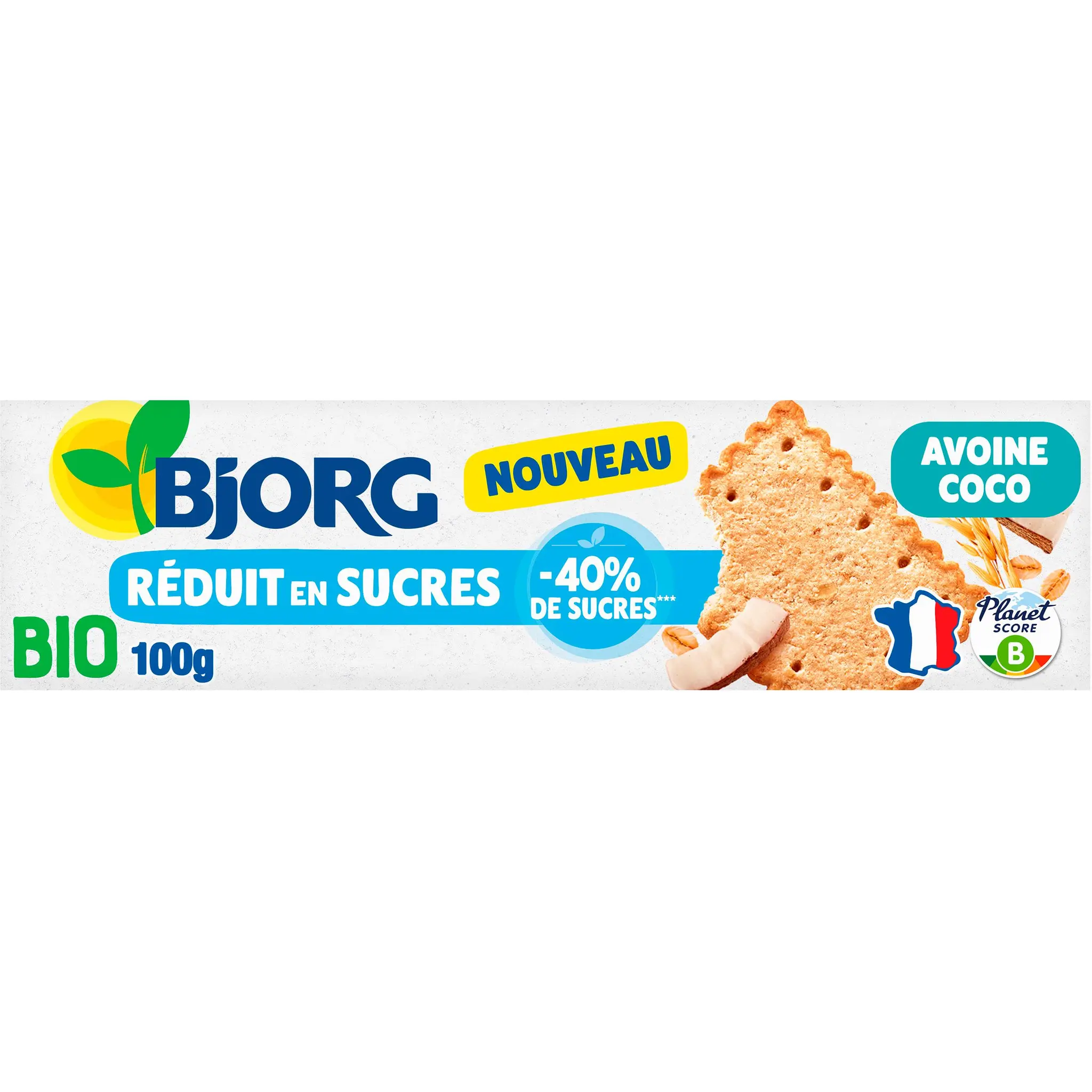 BJORG Biscuits bio à l'avoine complète et à la noix de coco croustillants réduit en sucres