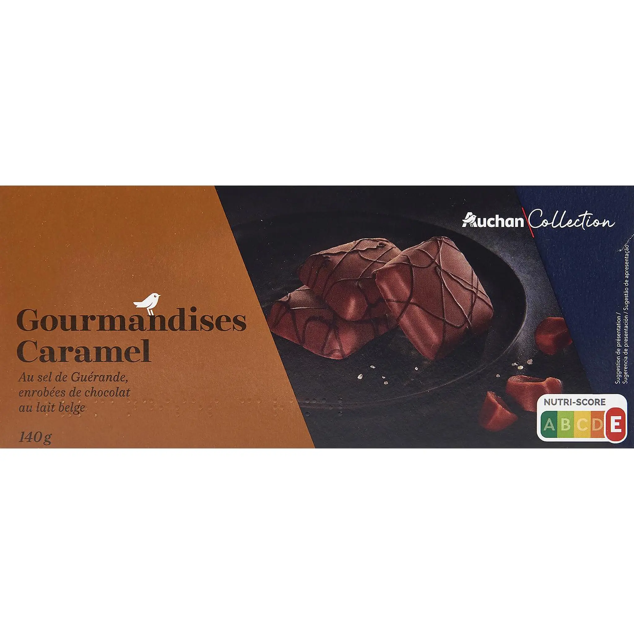 AUCHAN COLLECTION Gourmandises caramel au sel de Guérande enrobées de chocolat au lait belge