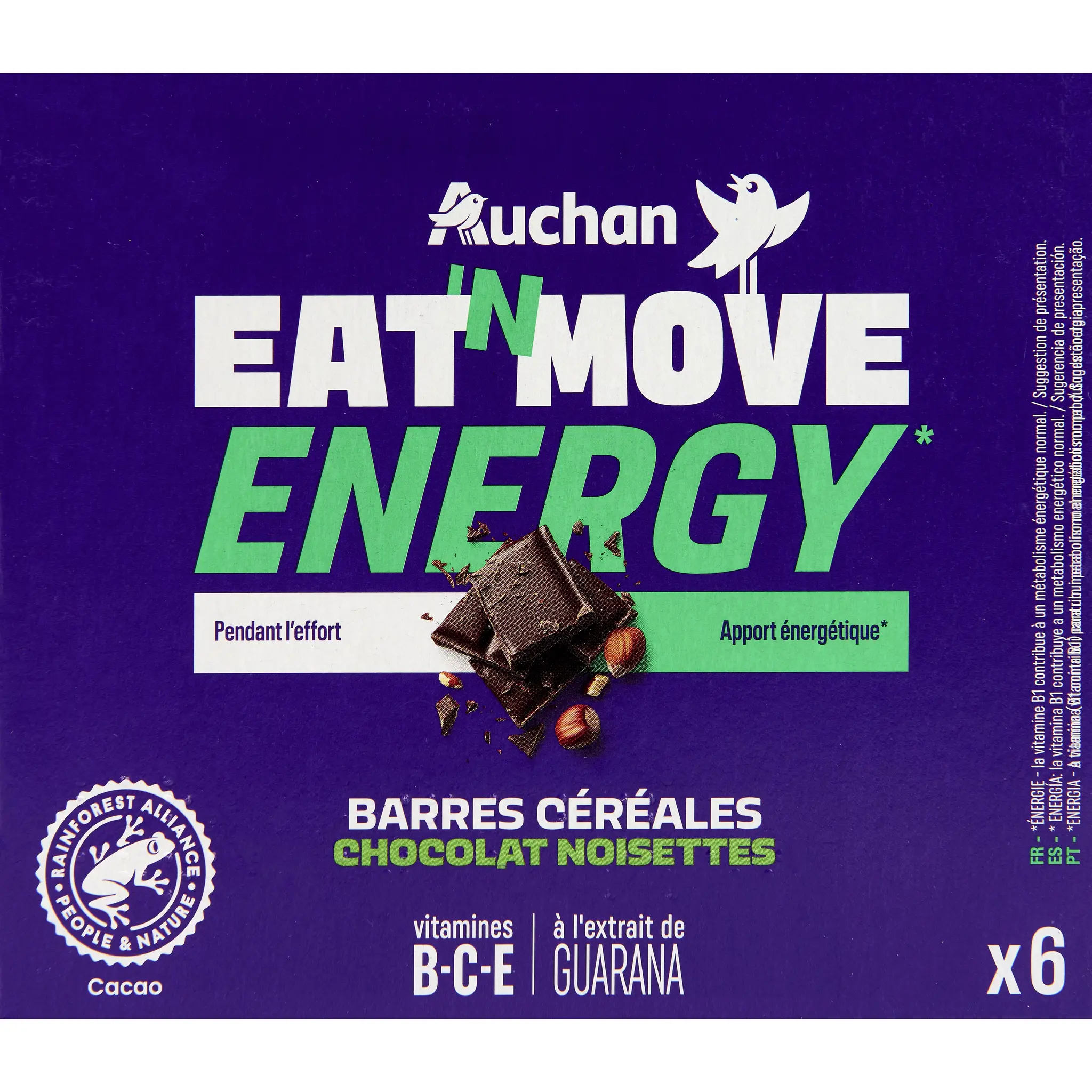 AUCHAN EAT'N MOVE Barres de céréales énergétiques au chocolat et noisettes