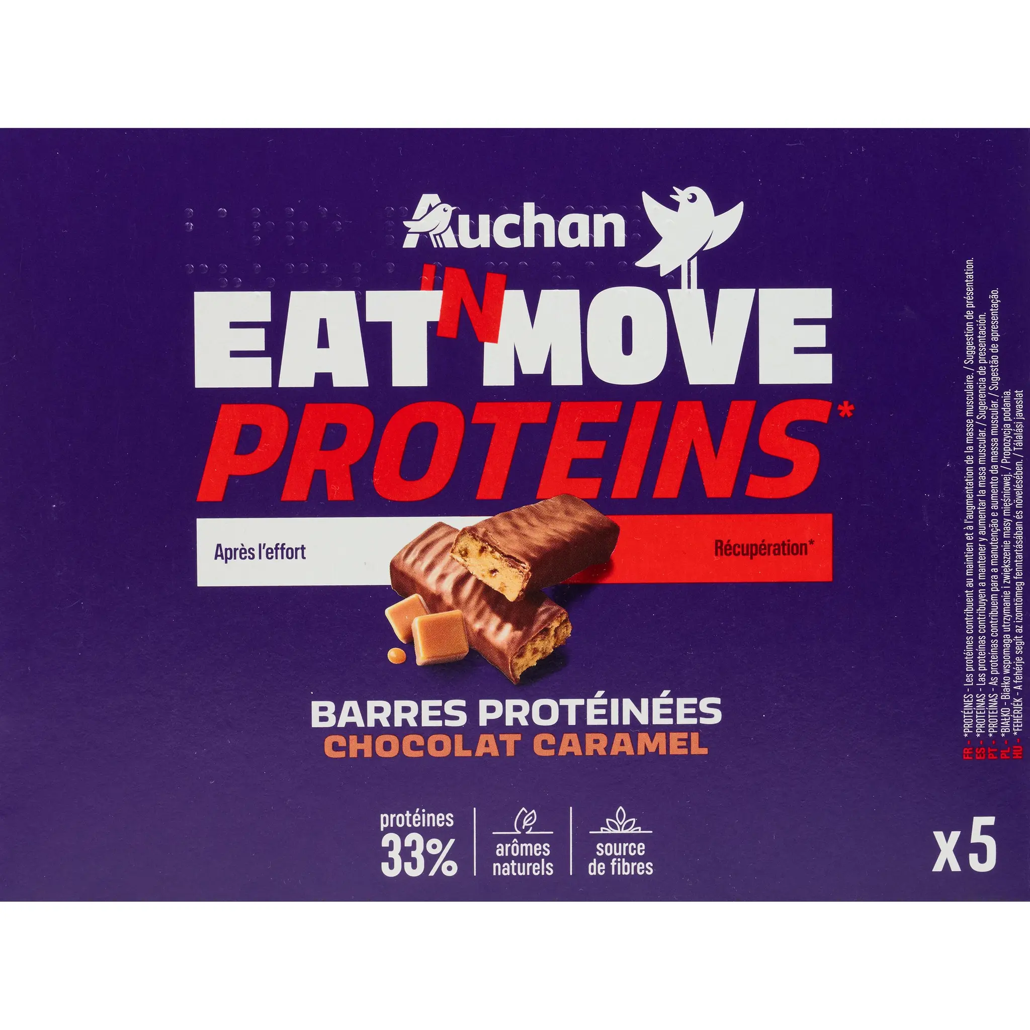 AUCHAN EAT'N MOVE Barres de céréales protéinées au caramel