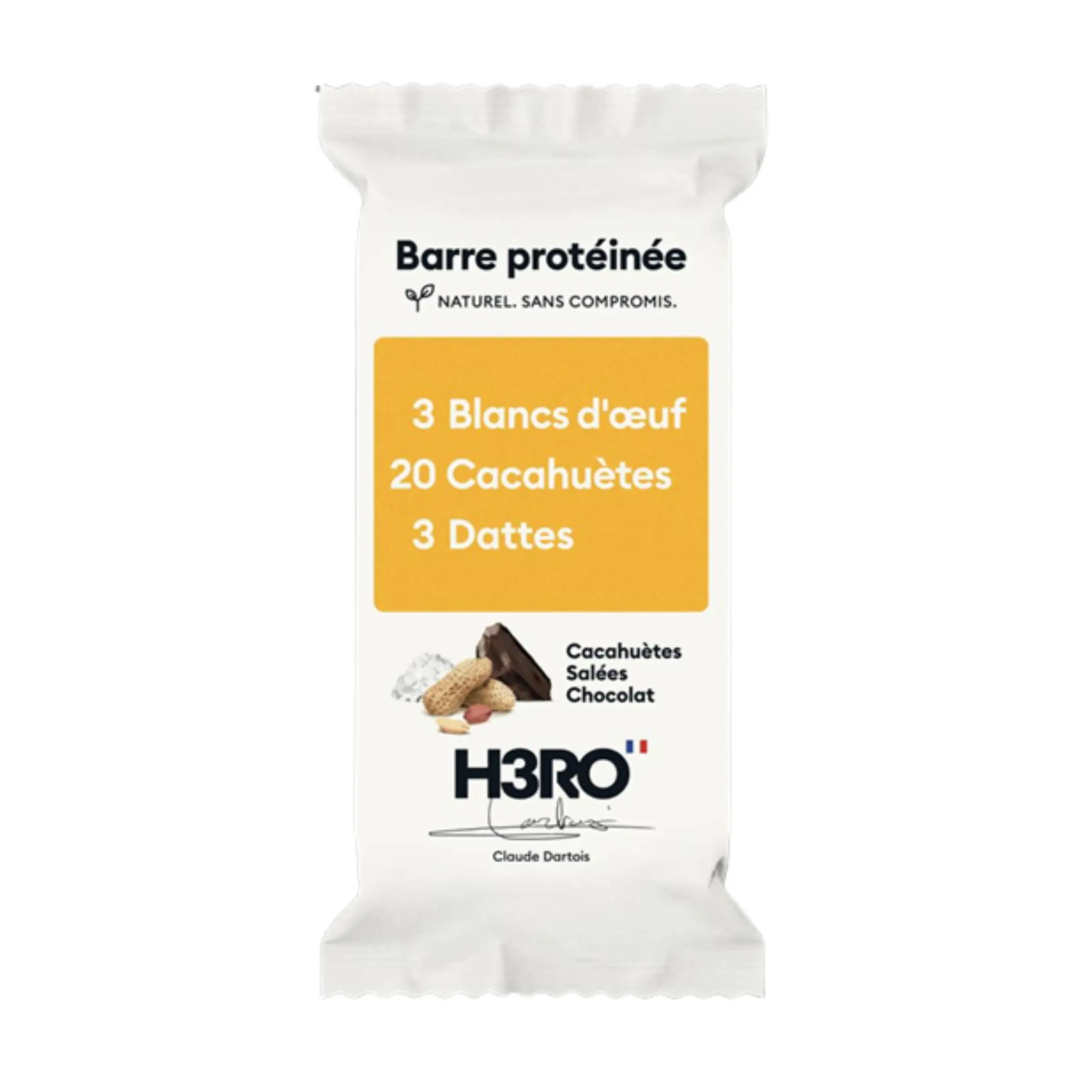 H3RO Barres de céréales protéinée au cacahuète salées et chocolat