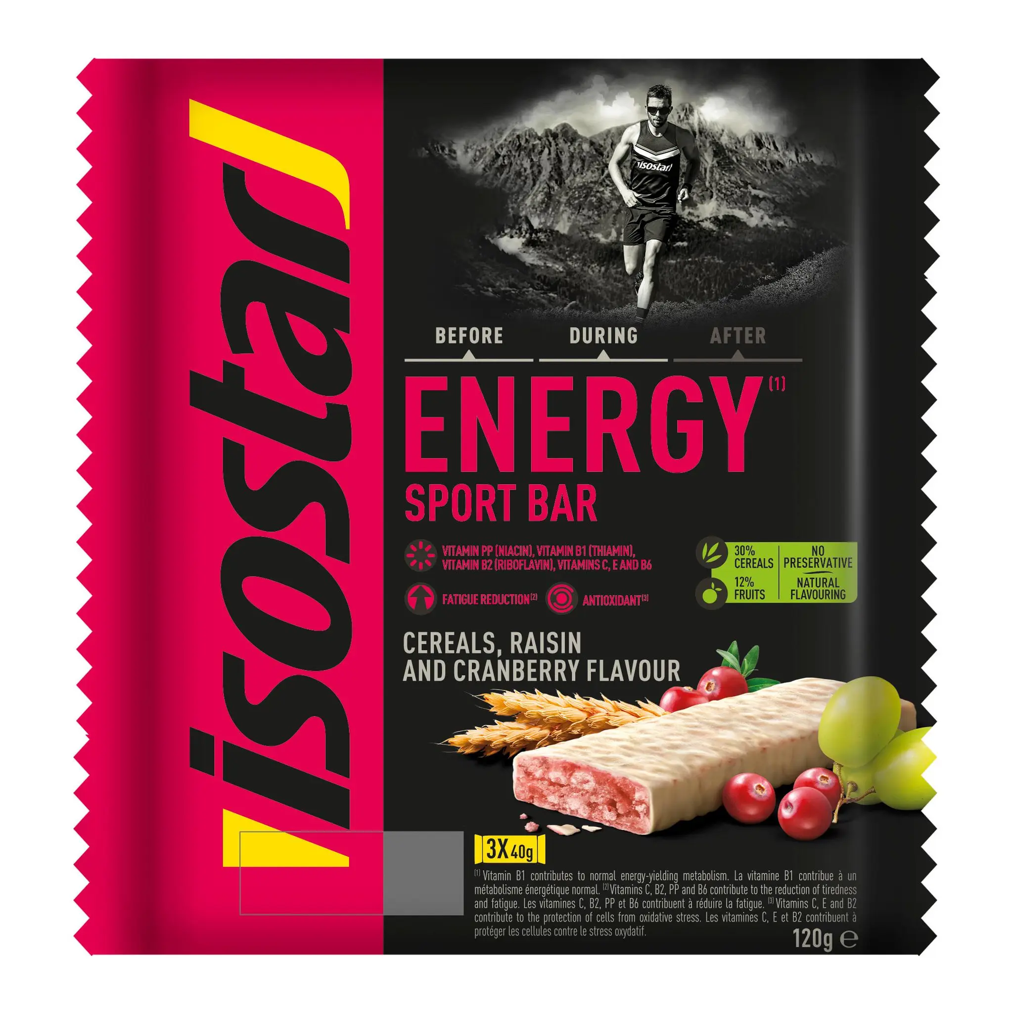 ISOSTAR Barres energie aux céréales raisins et cranberries