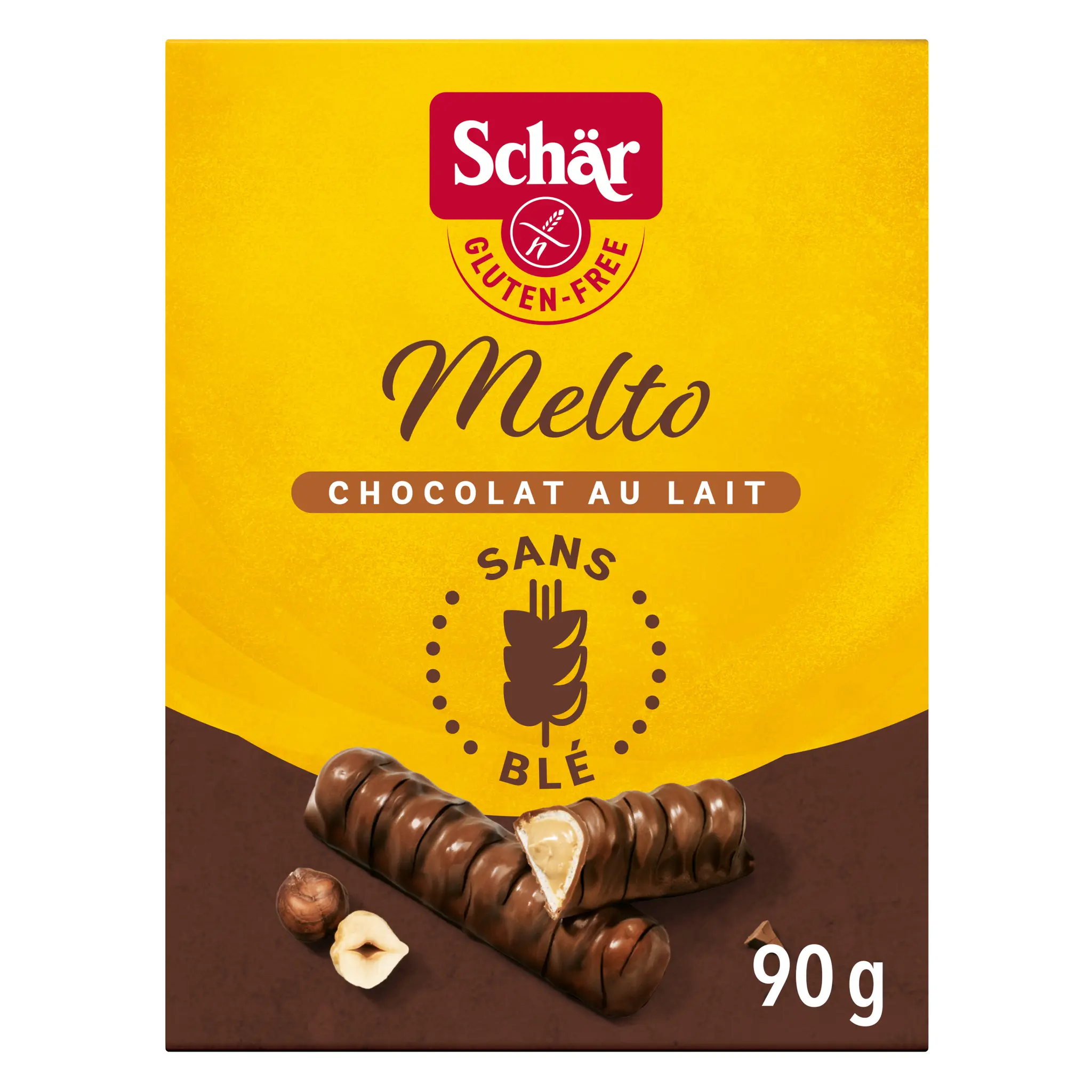 SCHAR Melto Barres fourrées à la crème de noisette et enrobées chocolat au lait sans gluten