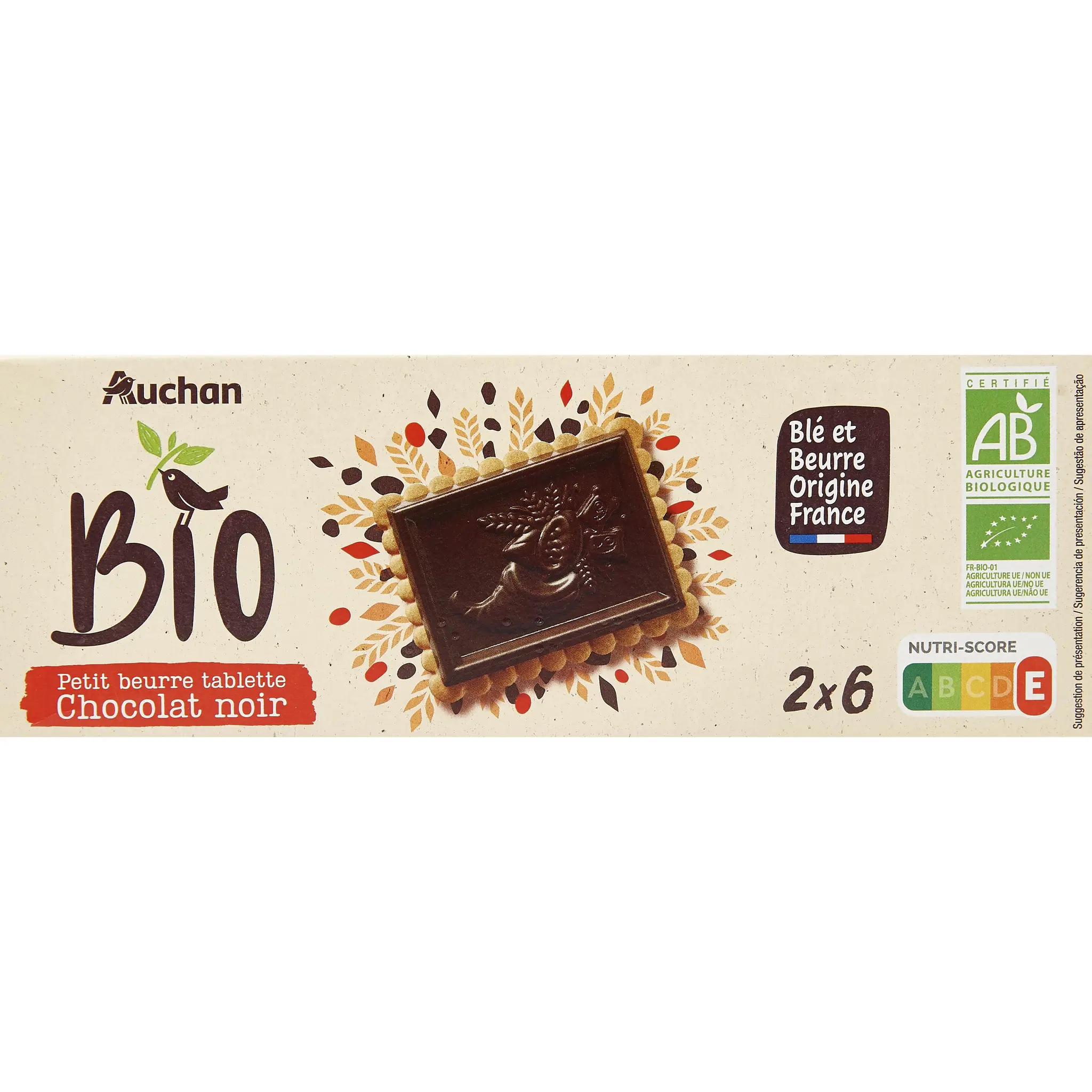 AUCHAN BIO CULTIVONS LE BON Biscuits petit beurre avec tablette de chocolat noir