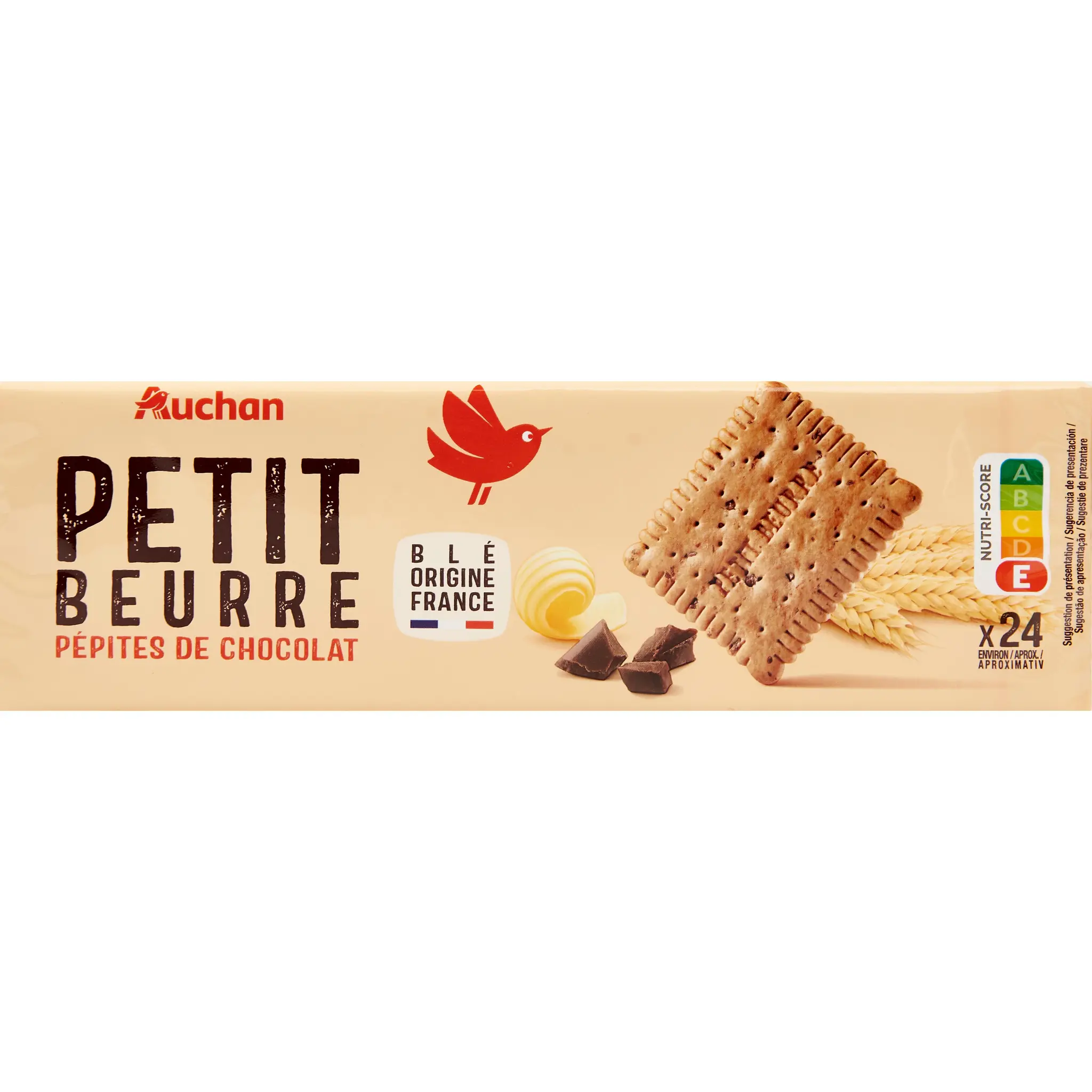 AUCHAN Biscuits petit beurre aux pépites de chocolat