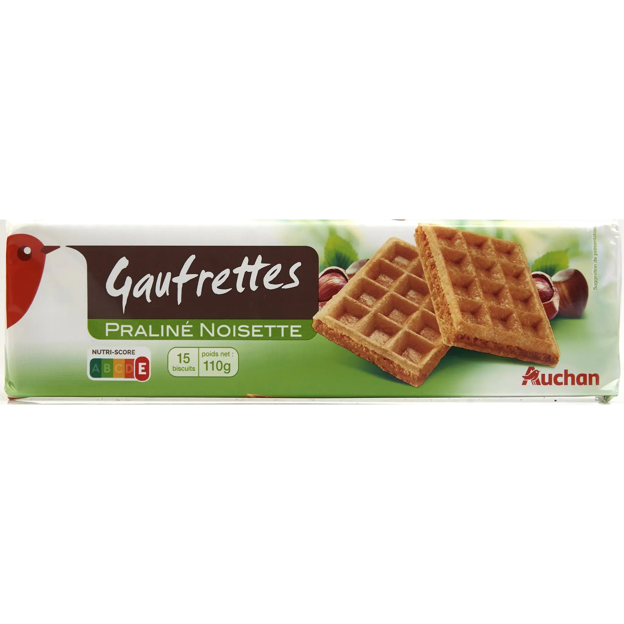AUCHAN Gaufrettes fourrées praliné noisette