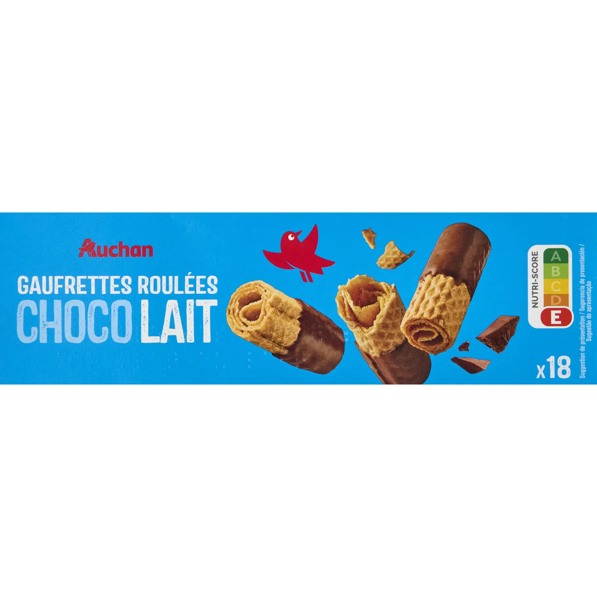 AUCHAN Gaufrettes roulées au chocolat au lait