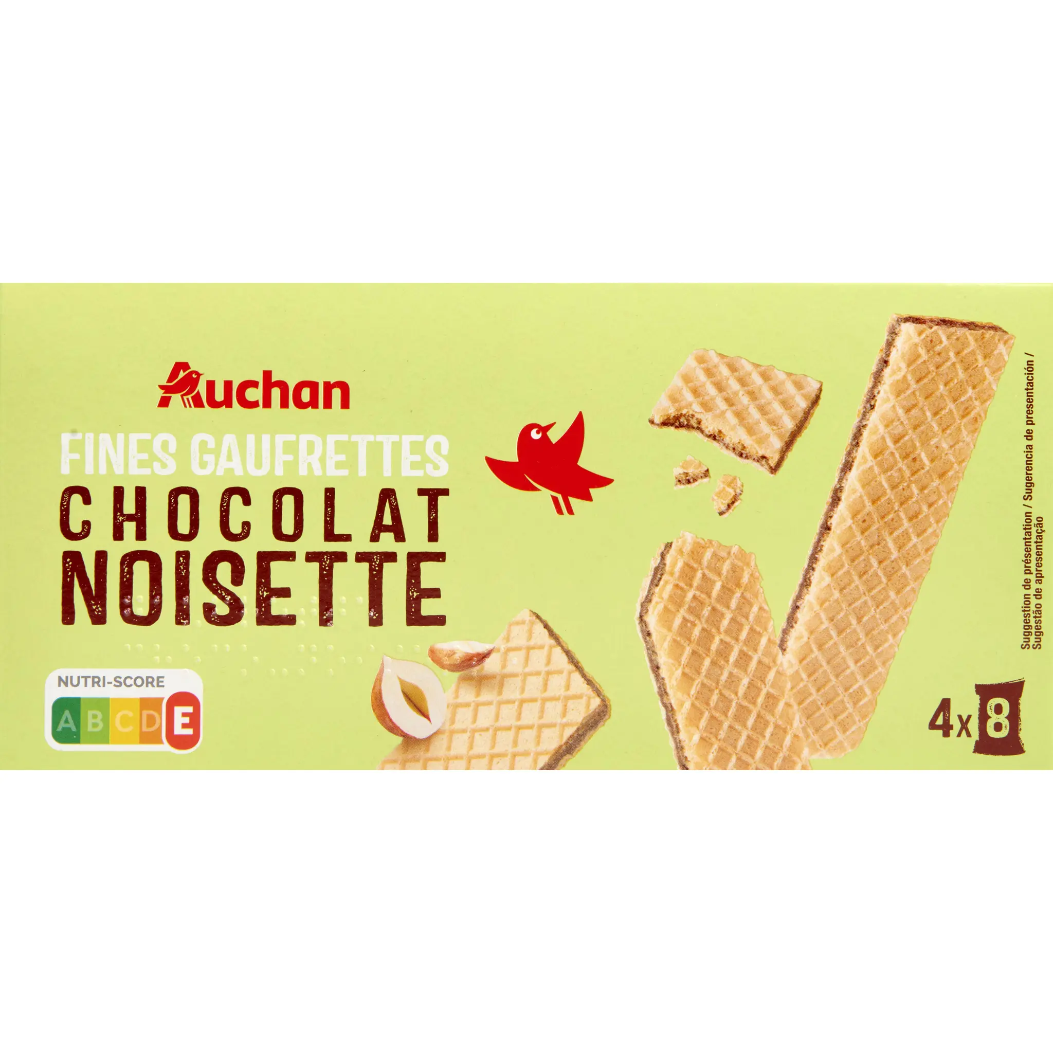 AUCHAN Gaufrettes fourrées au chocolat noisettes