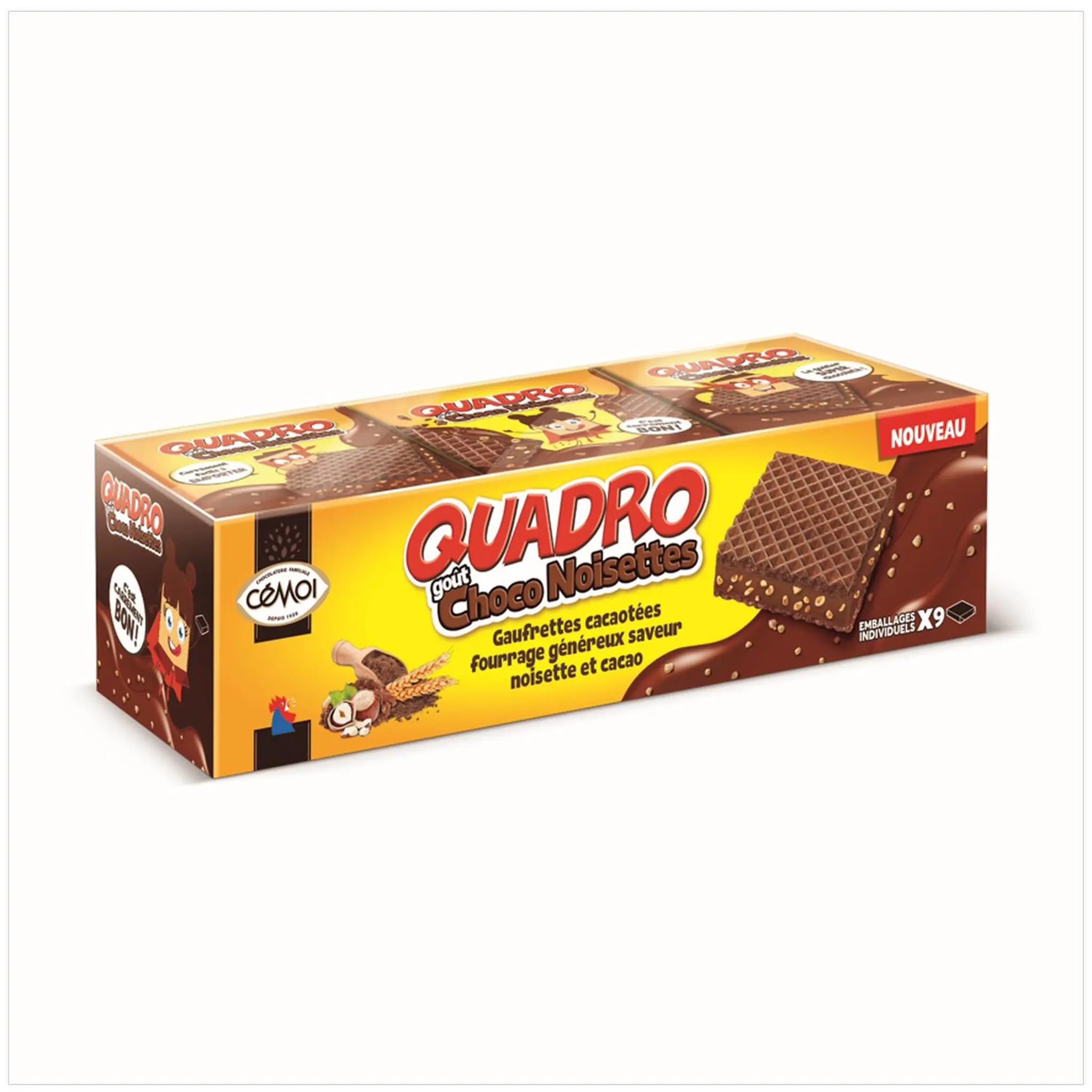 CEMOI Gaufrettes Quadro fourrées au praliné goût Choco Noisettes