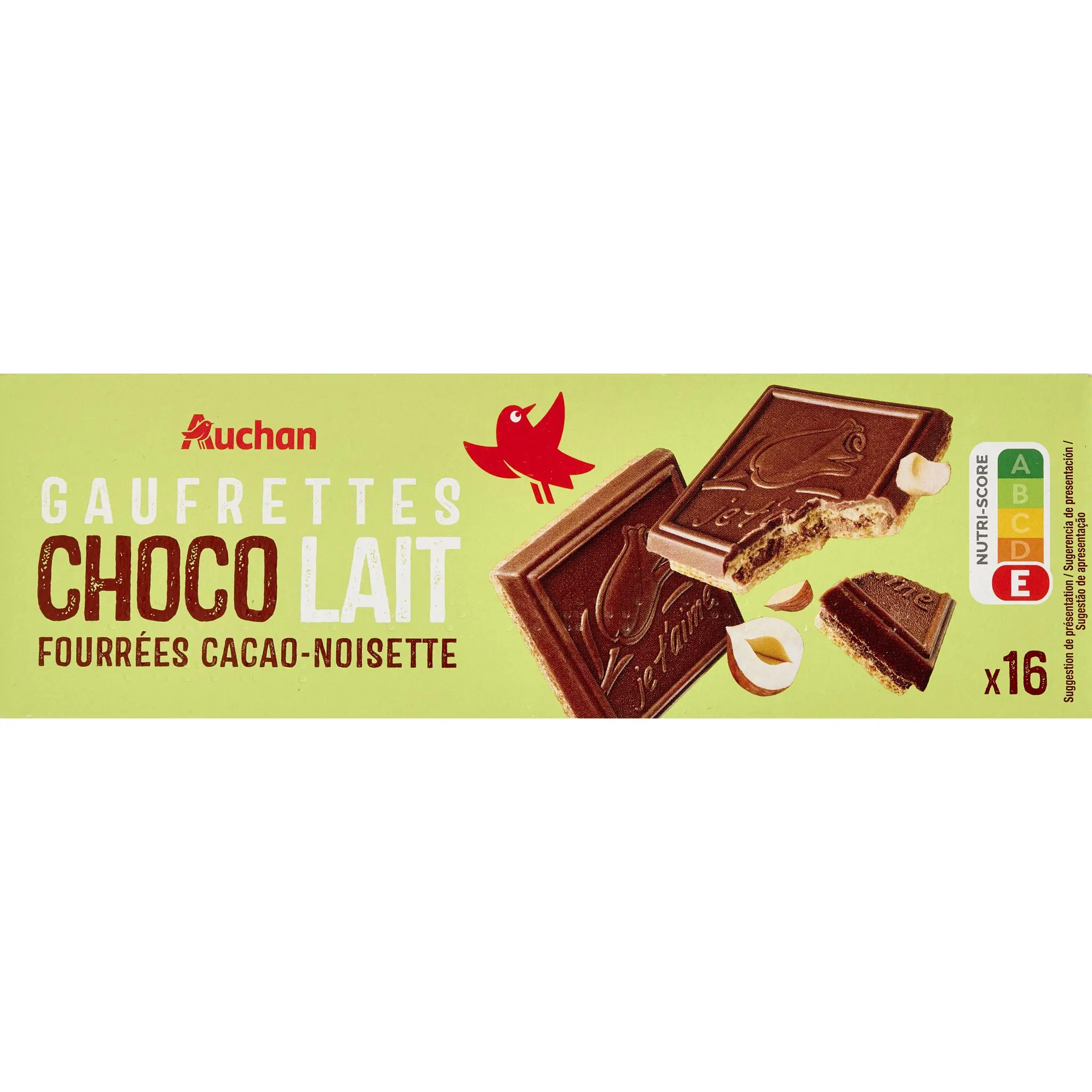 AUCHAN Gaufrettes chocolat au lait fourrage cacao noisette