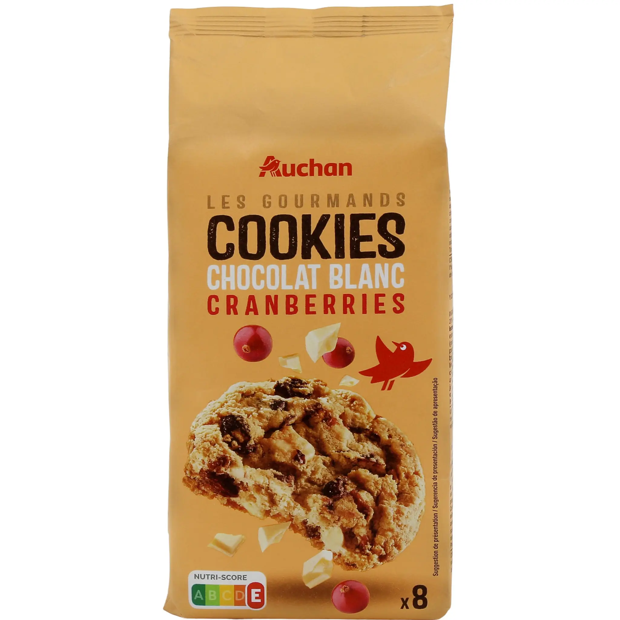 AUCHAN Cookies chocolat blanc saveur canberries