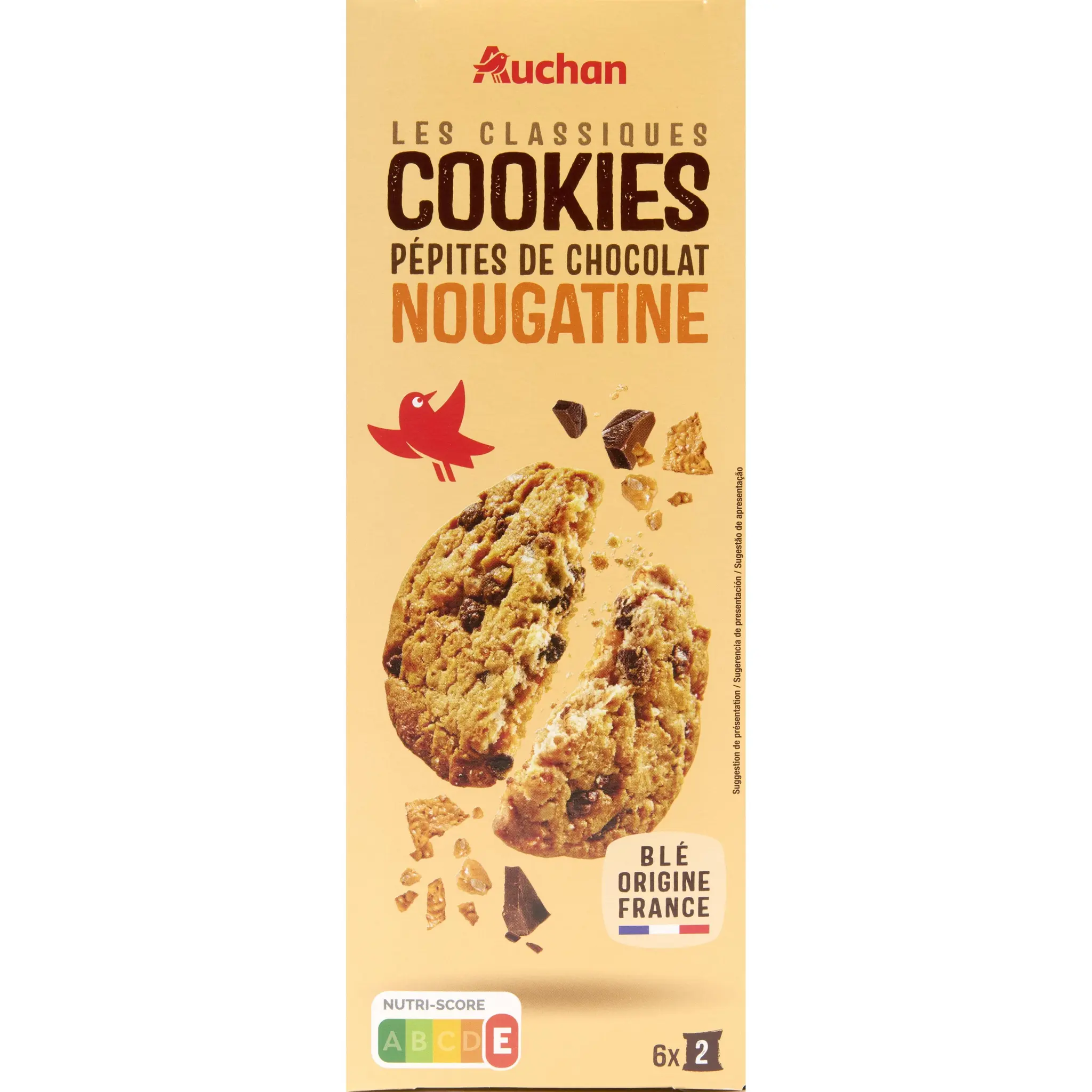 AUCHAN Cookies pépites de chocolat et nougatine