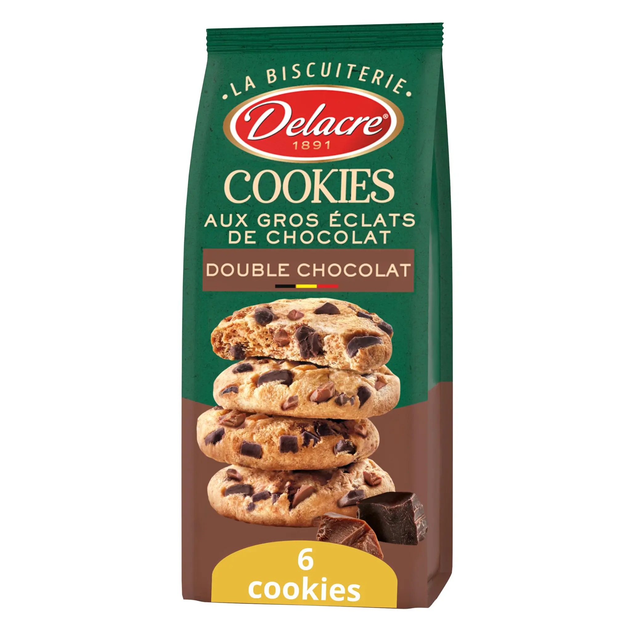 DELACRE Cookies aux gros éclats de chocolat double chocolat