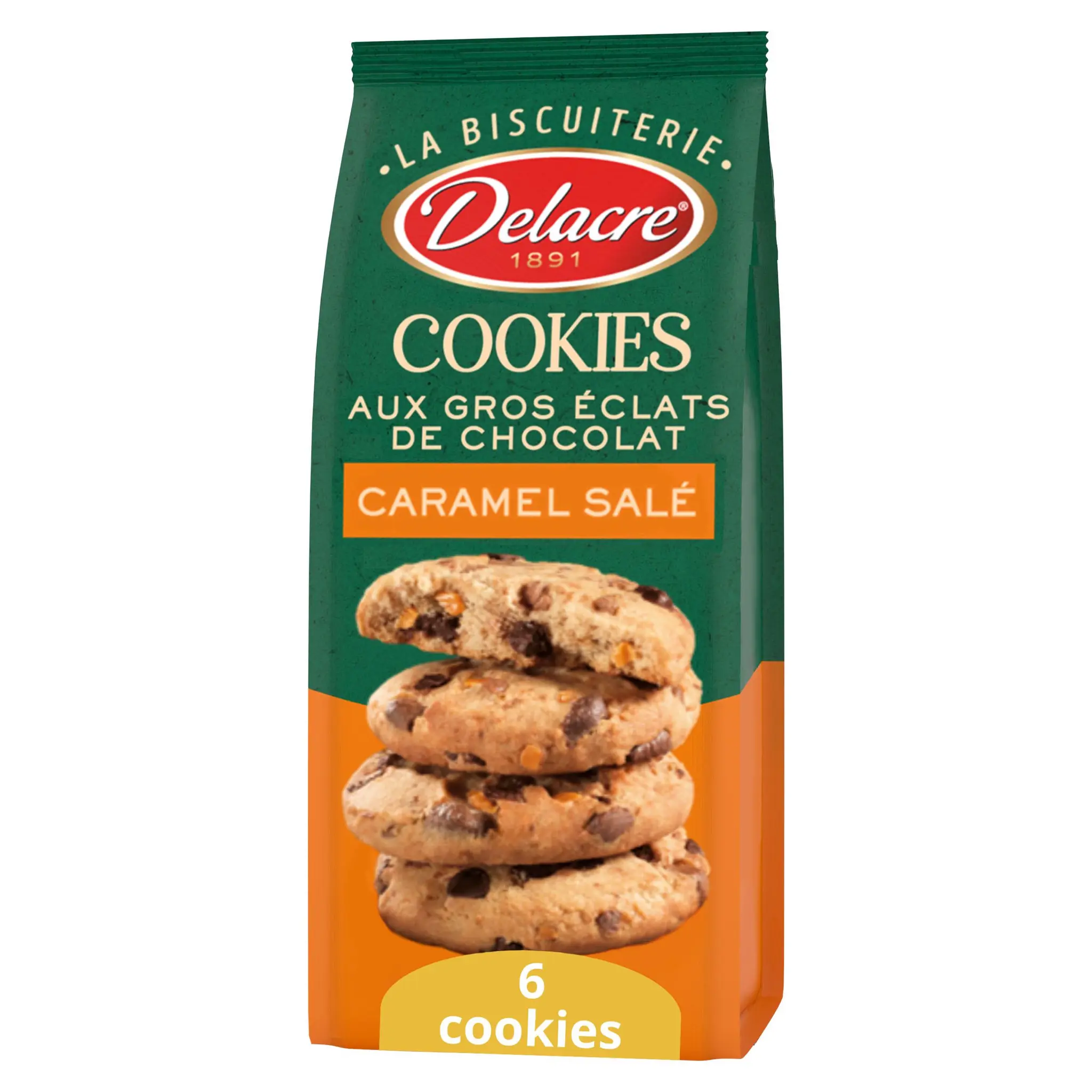 DELACRE Cookies aux gros éclats de chocolat et caramel salé