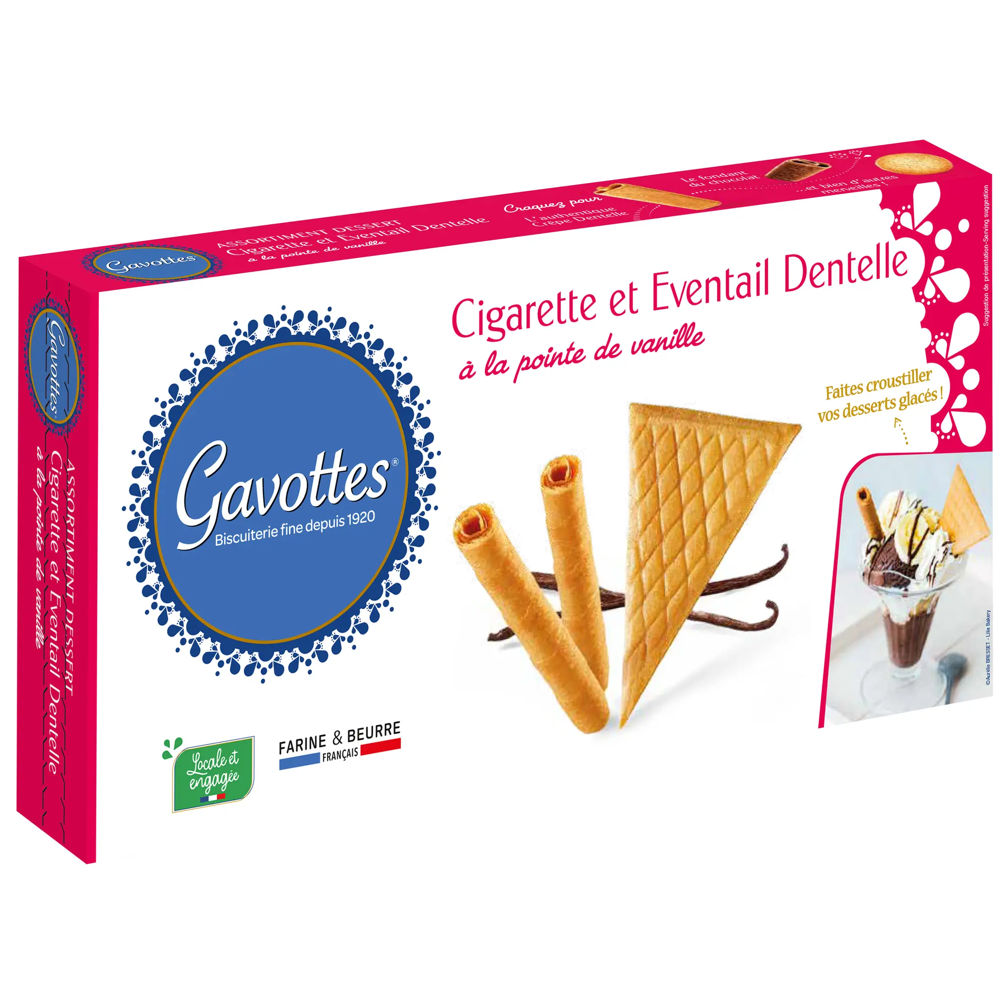 GAVOTTES Assortiment dessert cigarettes et éventails dentelle à la pointe de vanille