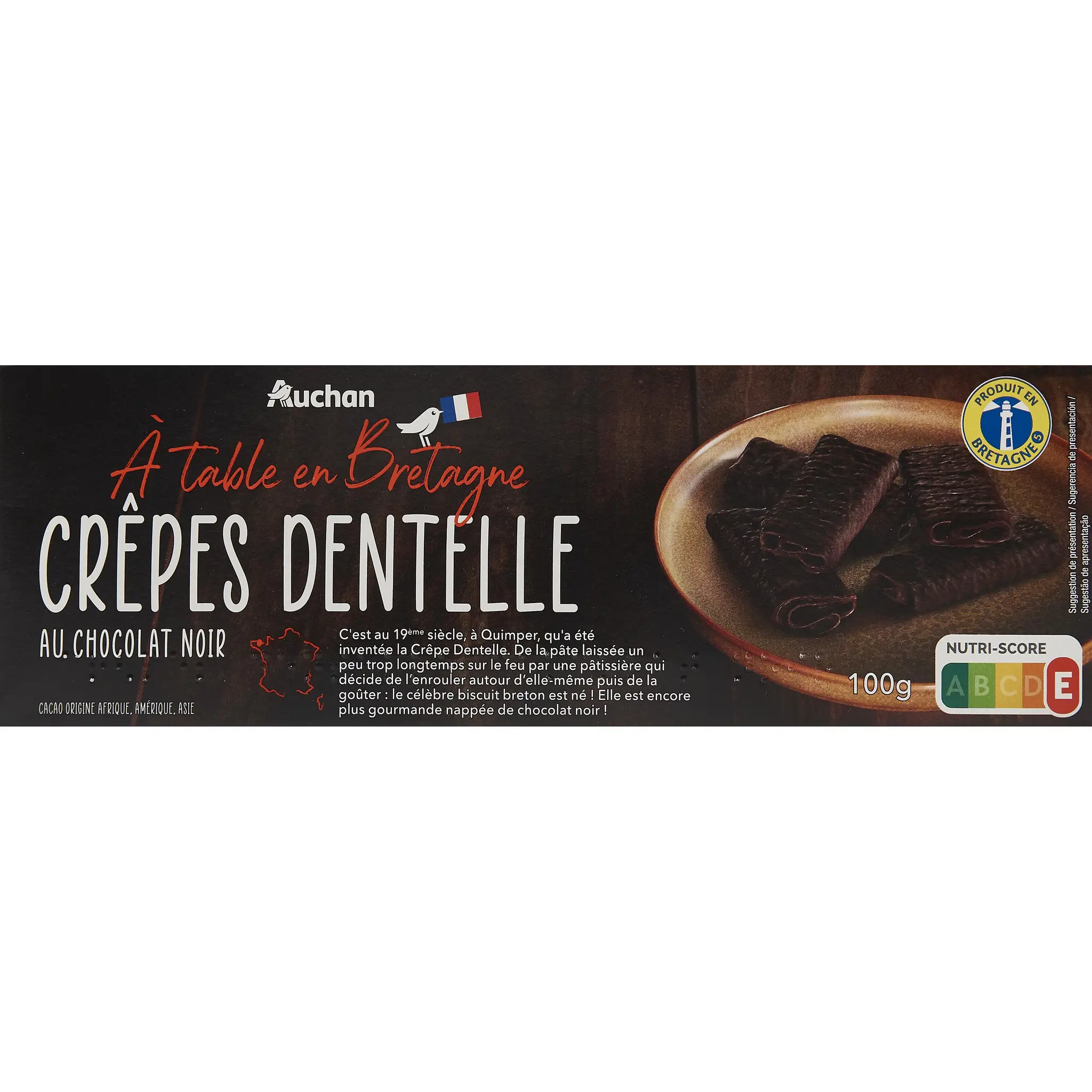AUCHAN TERROIR Crêpes dentelle au chocolat noir