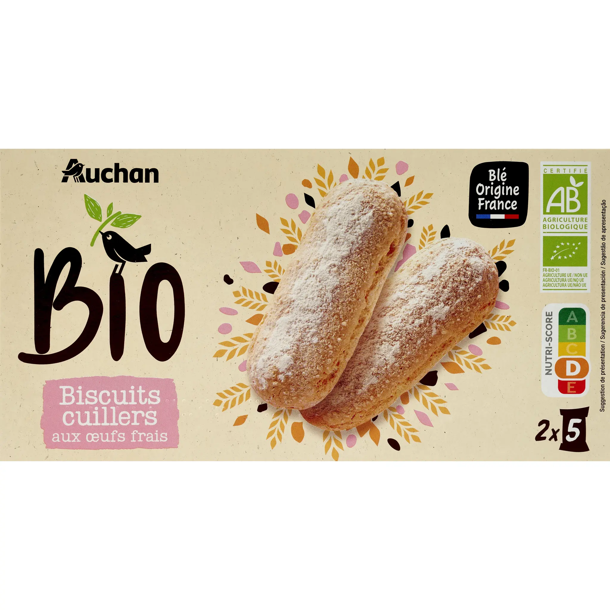 AUCHAN BIO Biscuits cuillers aux œufs frais