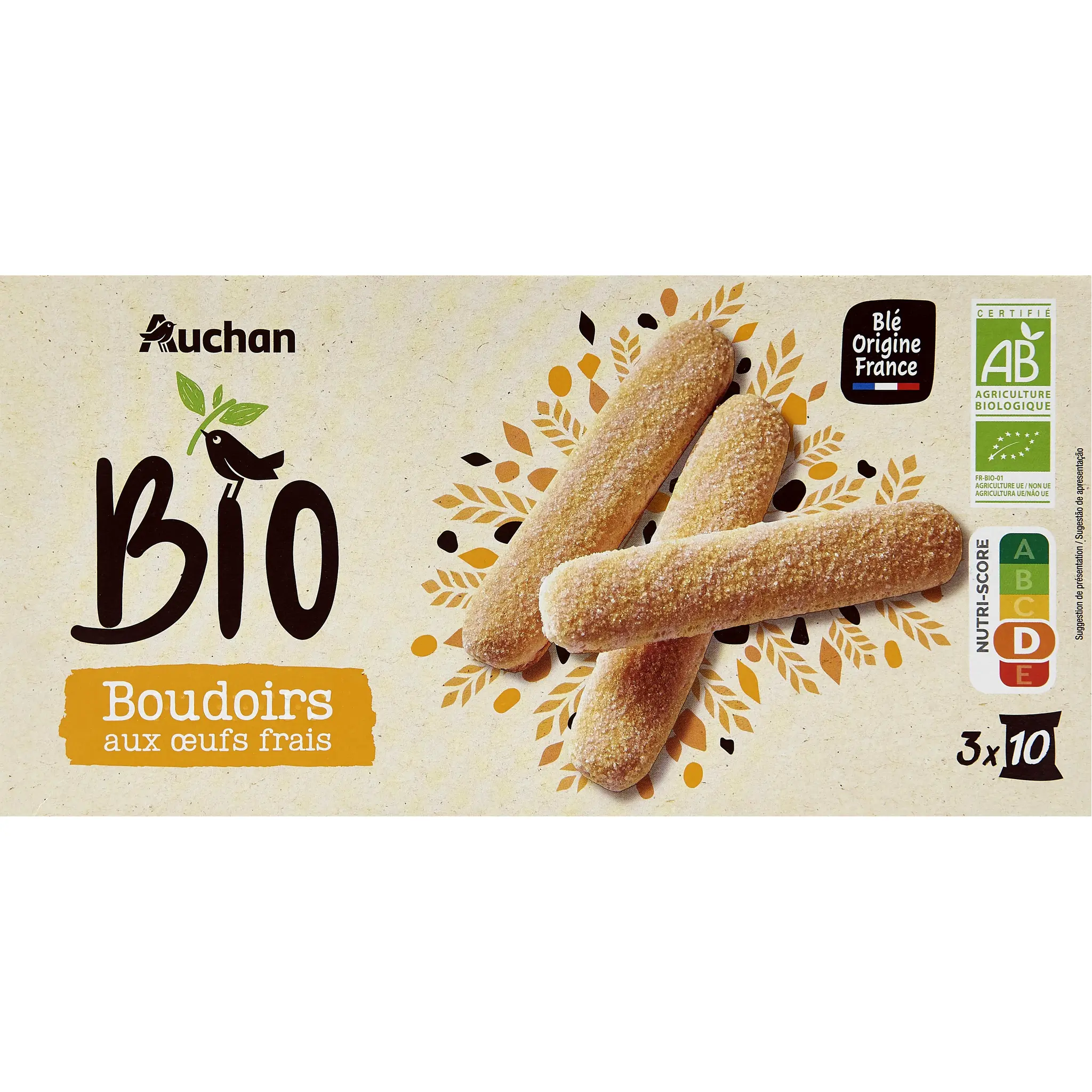 AUCHAN BIO Boudoirs aux œufs frais