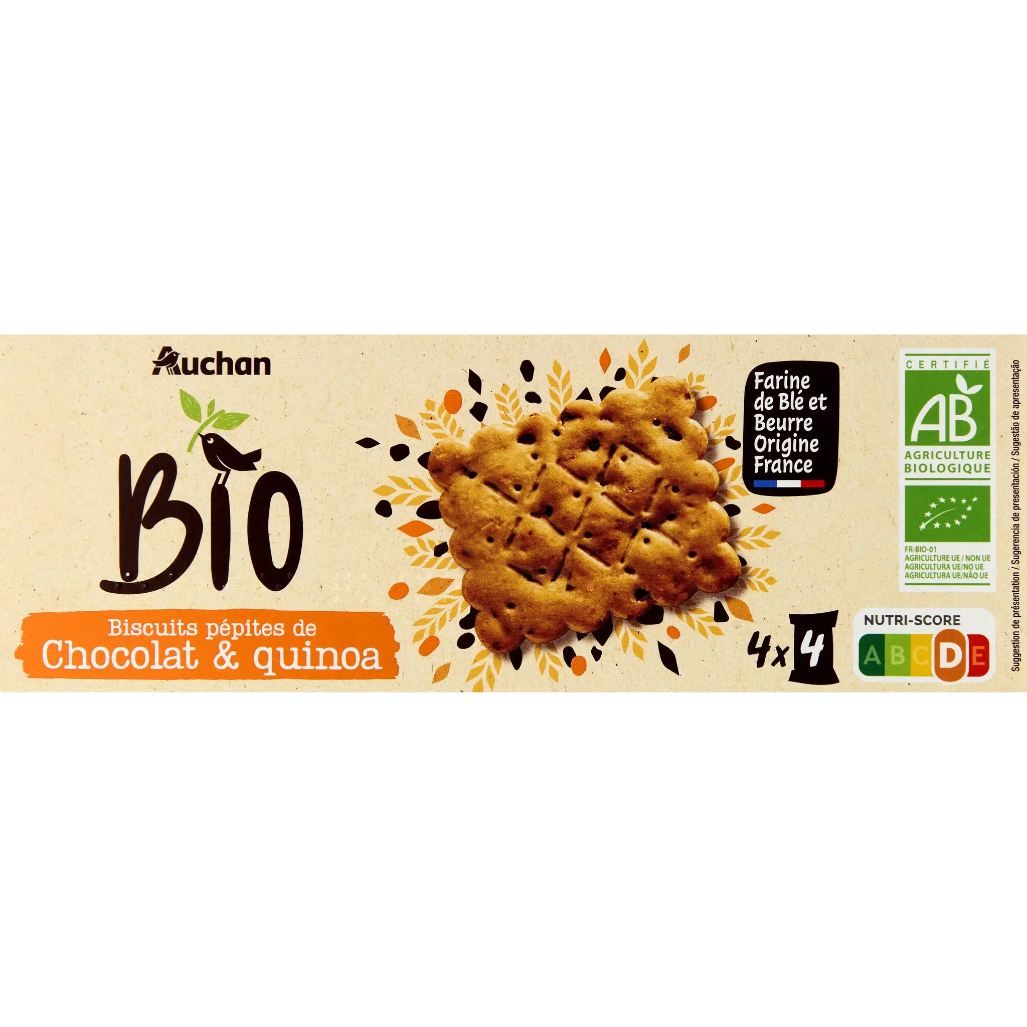 AUCHAN BIO CULTIVONS LE BON Biscuits au quinoa et pépites de chocolat