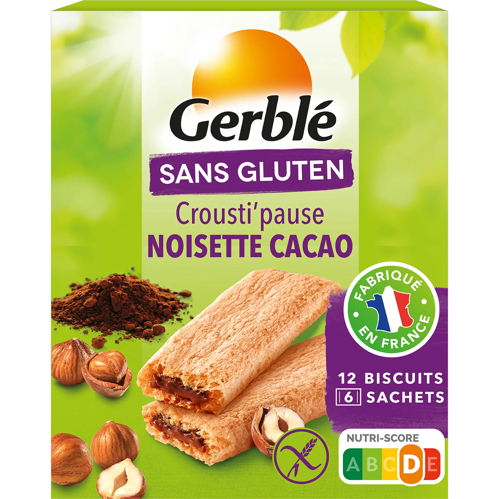 GERBLE Biscuits Crousti' pause cacao noisettes sans gluten sachets individuels