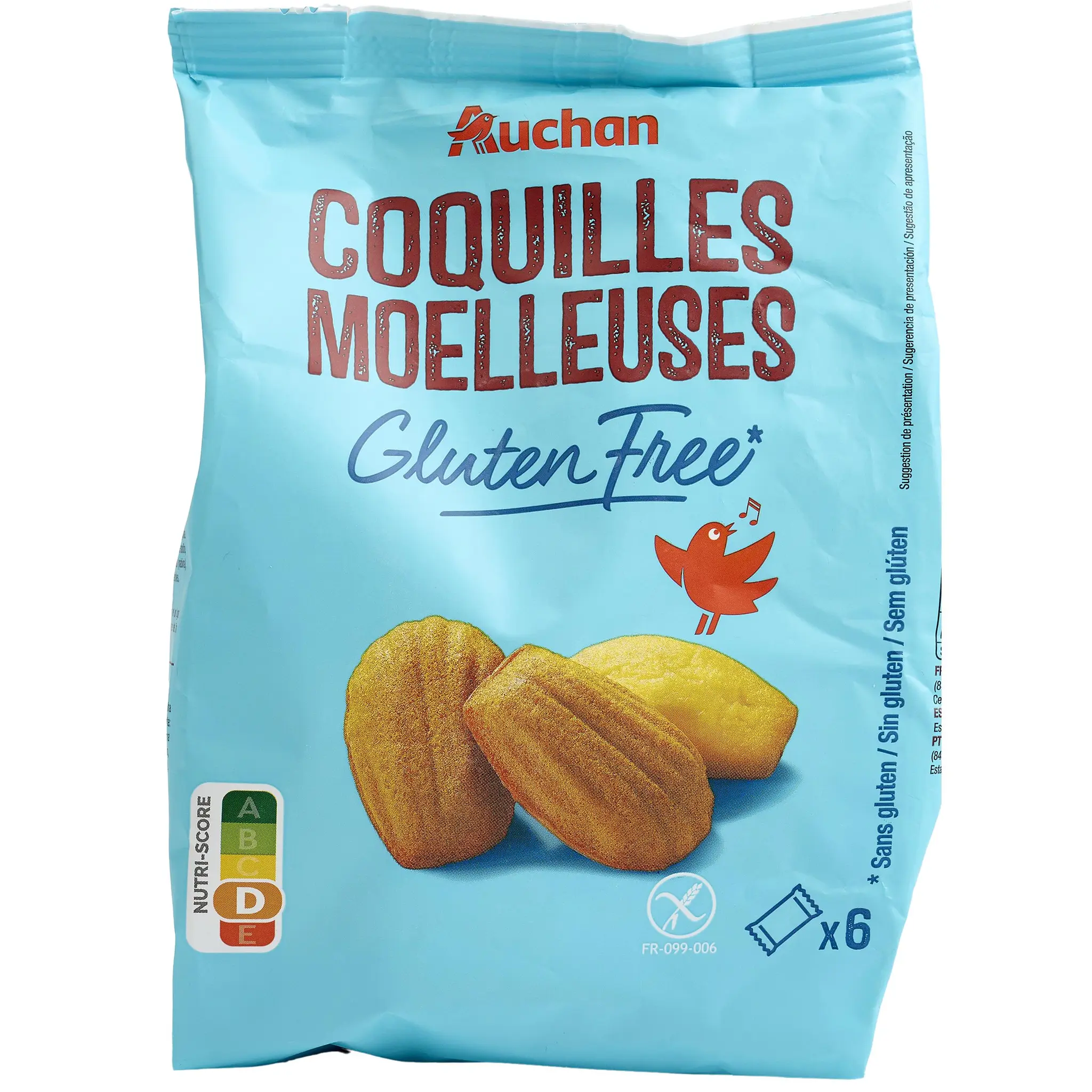 AUCHAN Coquilles moelleuses sans gluten sachets fraîcheur