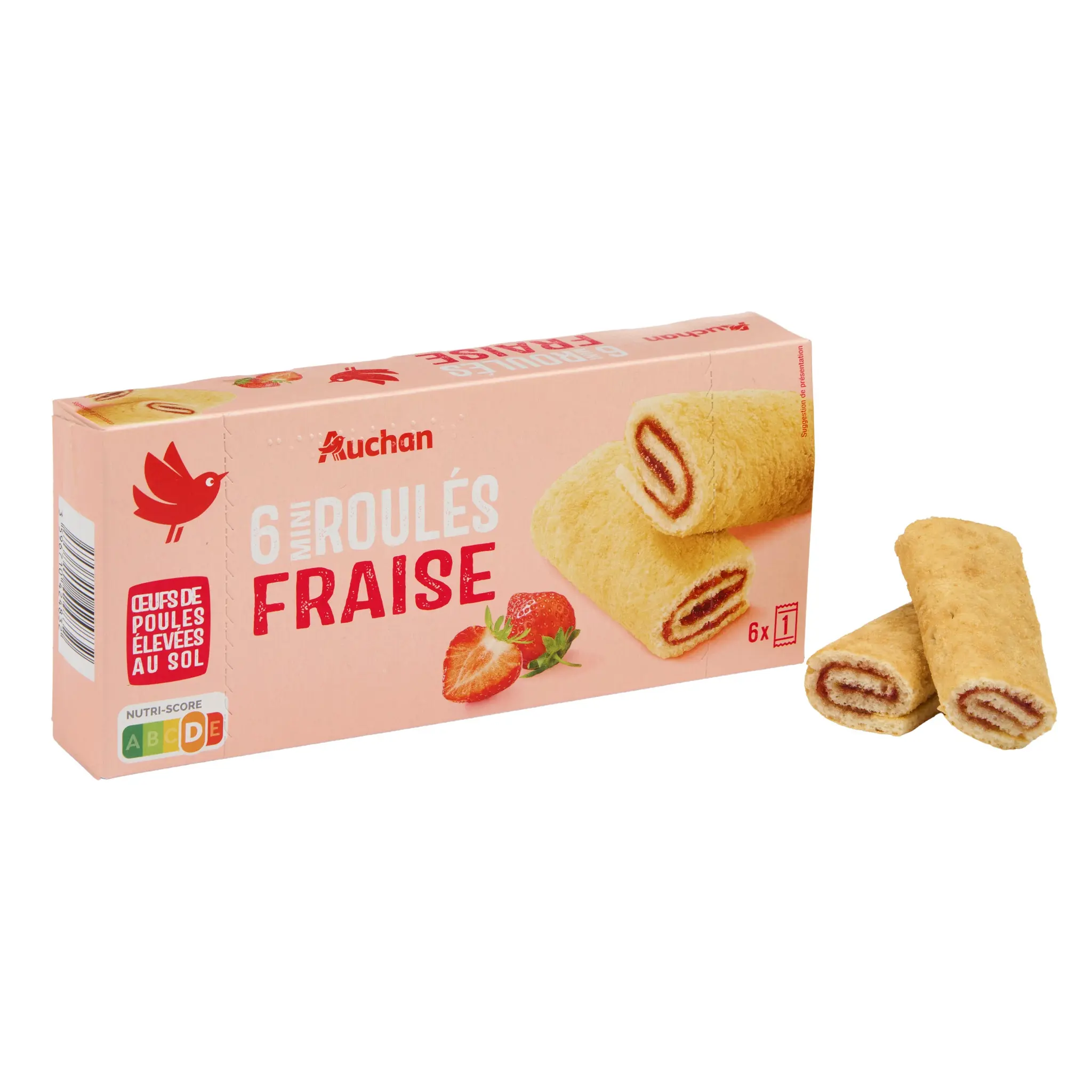 AUCHAN Mini roulés fraise sachets individuels