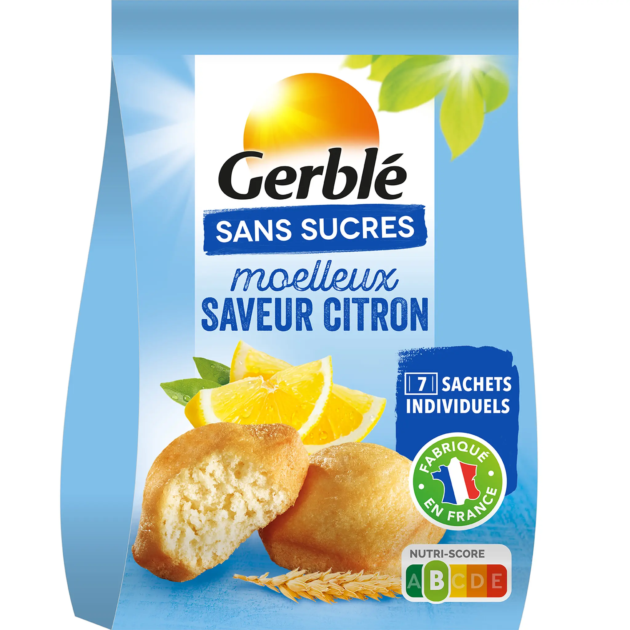 GERBLE Moelleux saveur citron sans sucres ajoutés sachets individuels