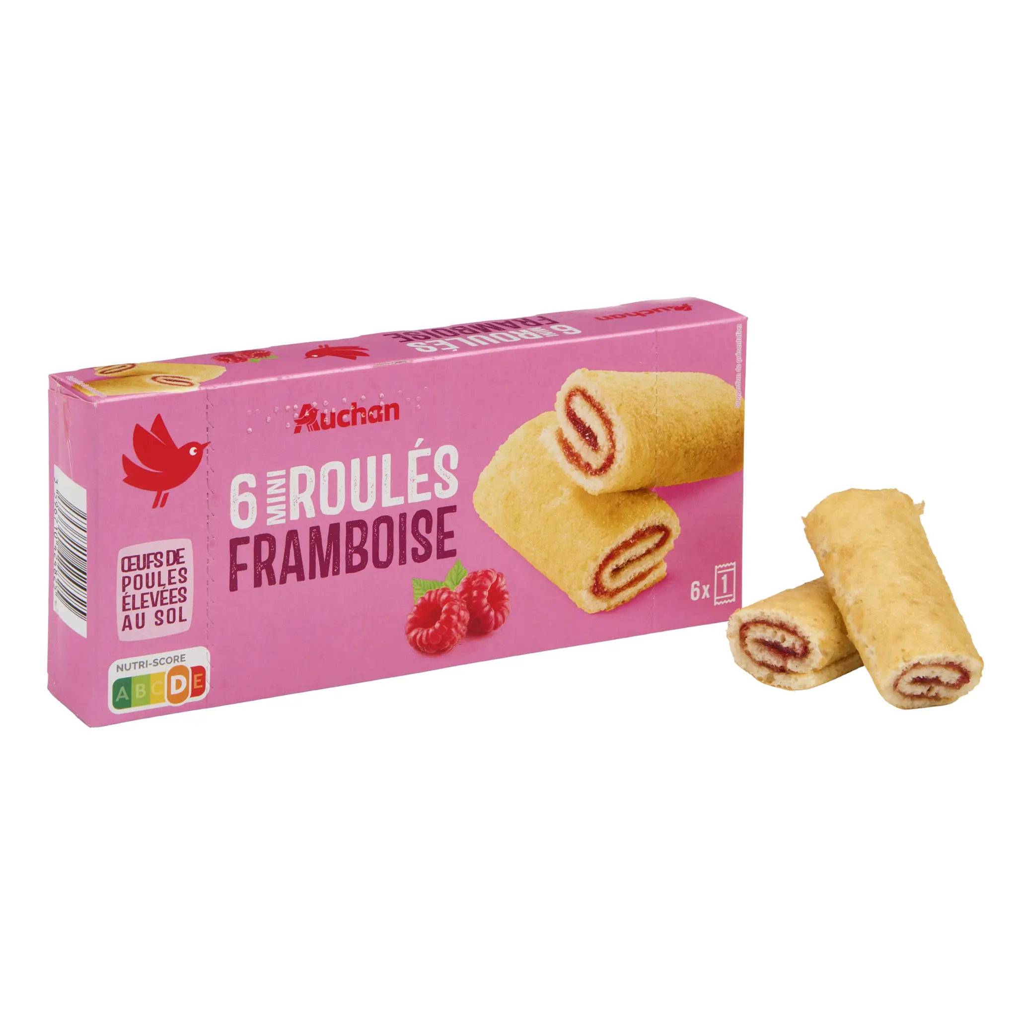 AUCHAN Mini roulés à la framboise sachets individuels