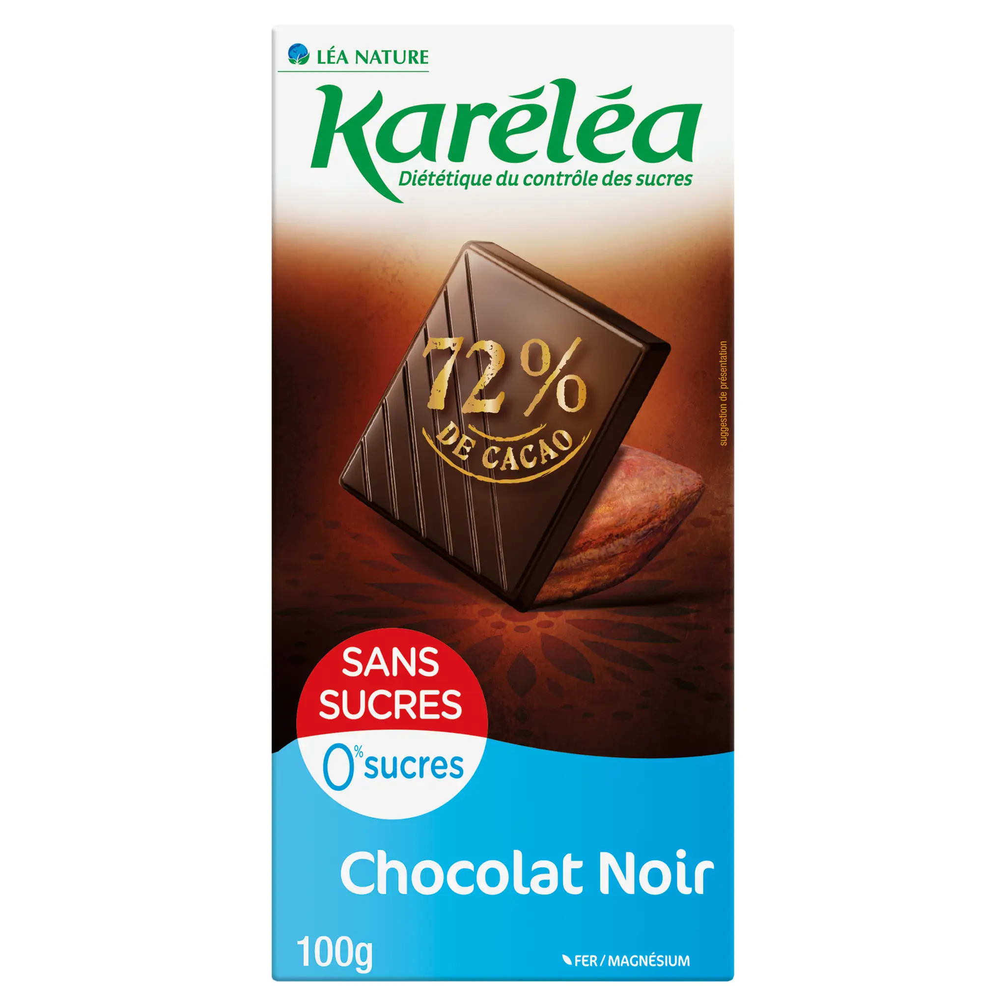 KARELEA Tablette de chocolat noir 72% cacao sans sucres