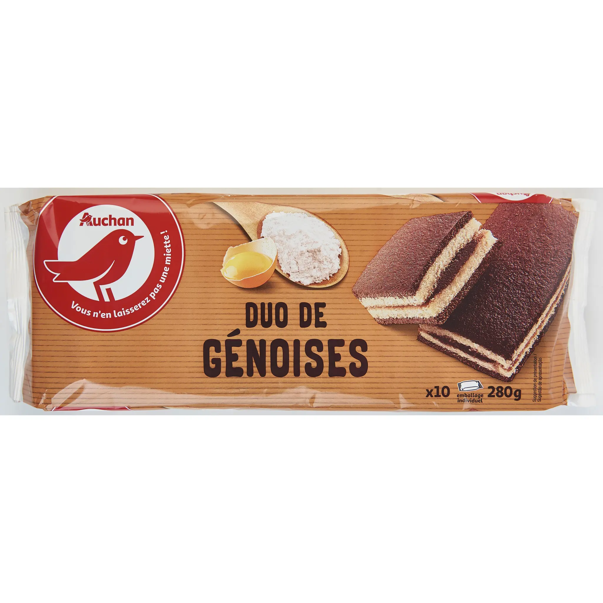 AUCHAN Duo de génoises sachets individuels
