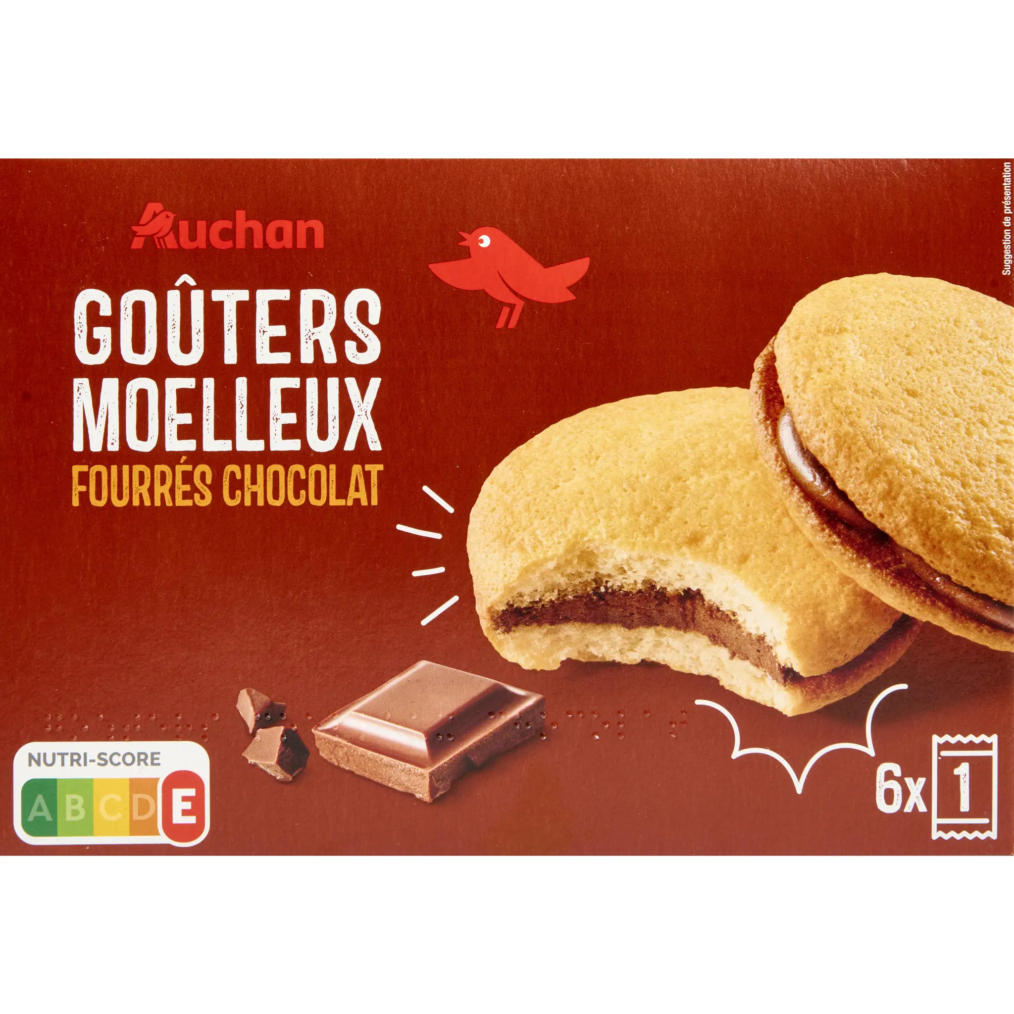 AUCHAN Gâteaux moelleux fourrés au chocolat sachets individuels