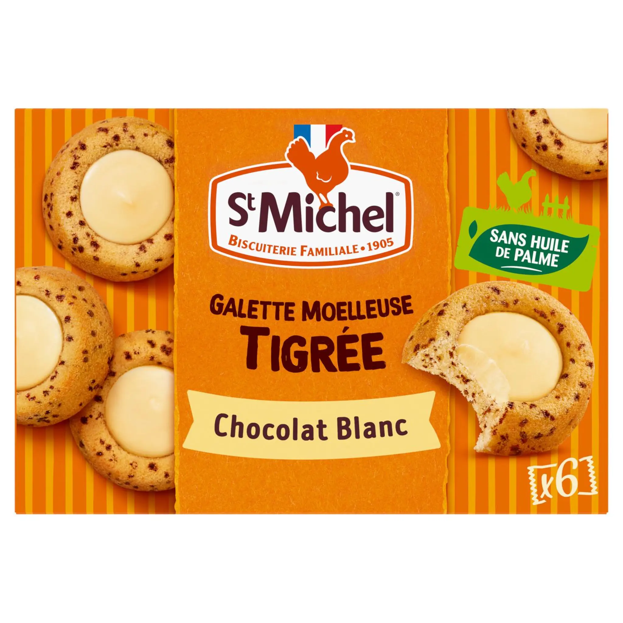ST MICHEL Galette moelleuse tigrée au chocolat blanc sans huile de palme en sachets