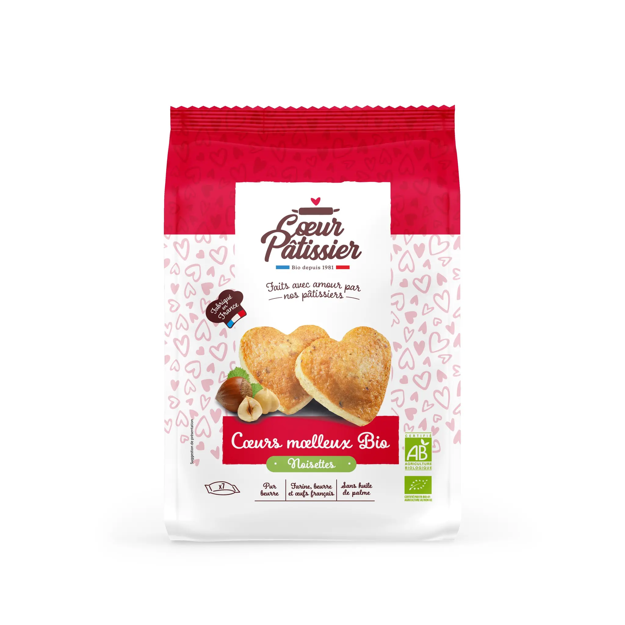 COEUR PATISSIER Coeurs moelleux bio à la noisettes sans huile de palme