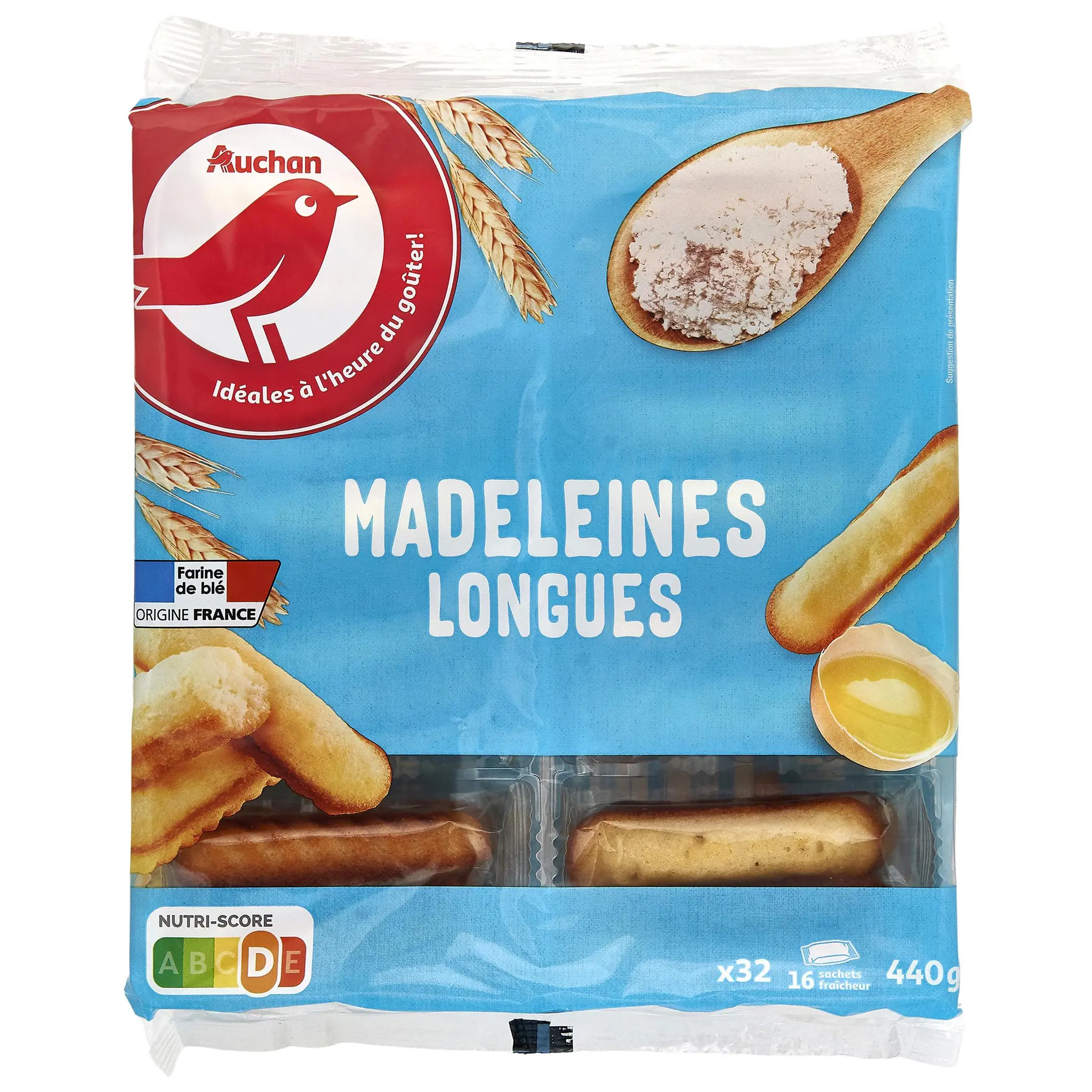 AUCHAN Madeleines longues aux œufs frais sachets fraîcheur