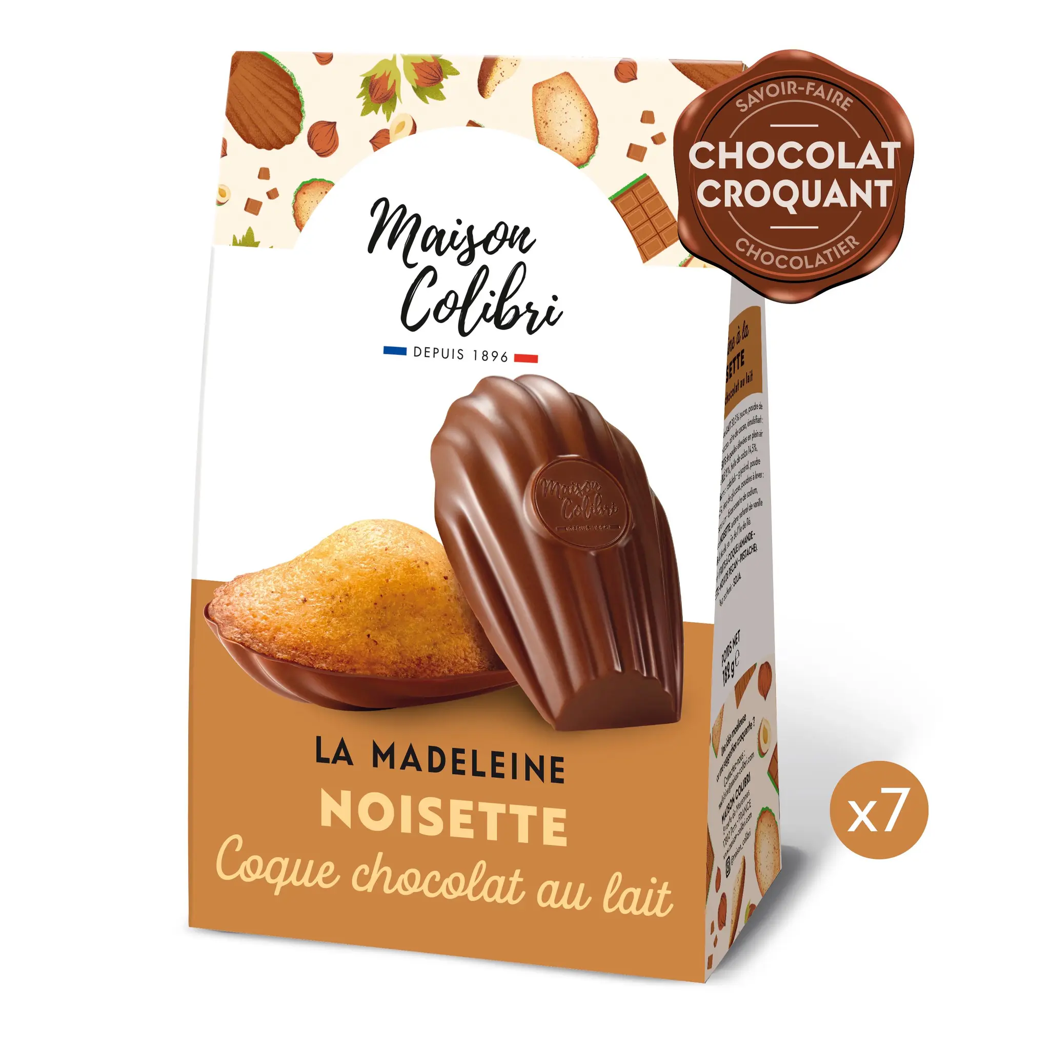 MAISON COLIBRI Madeleines à la noisette nappées au chocolat au lait