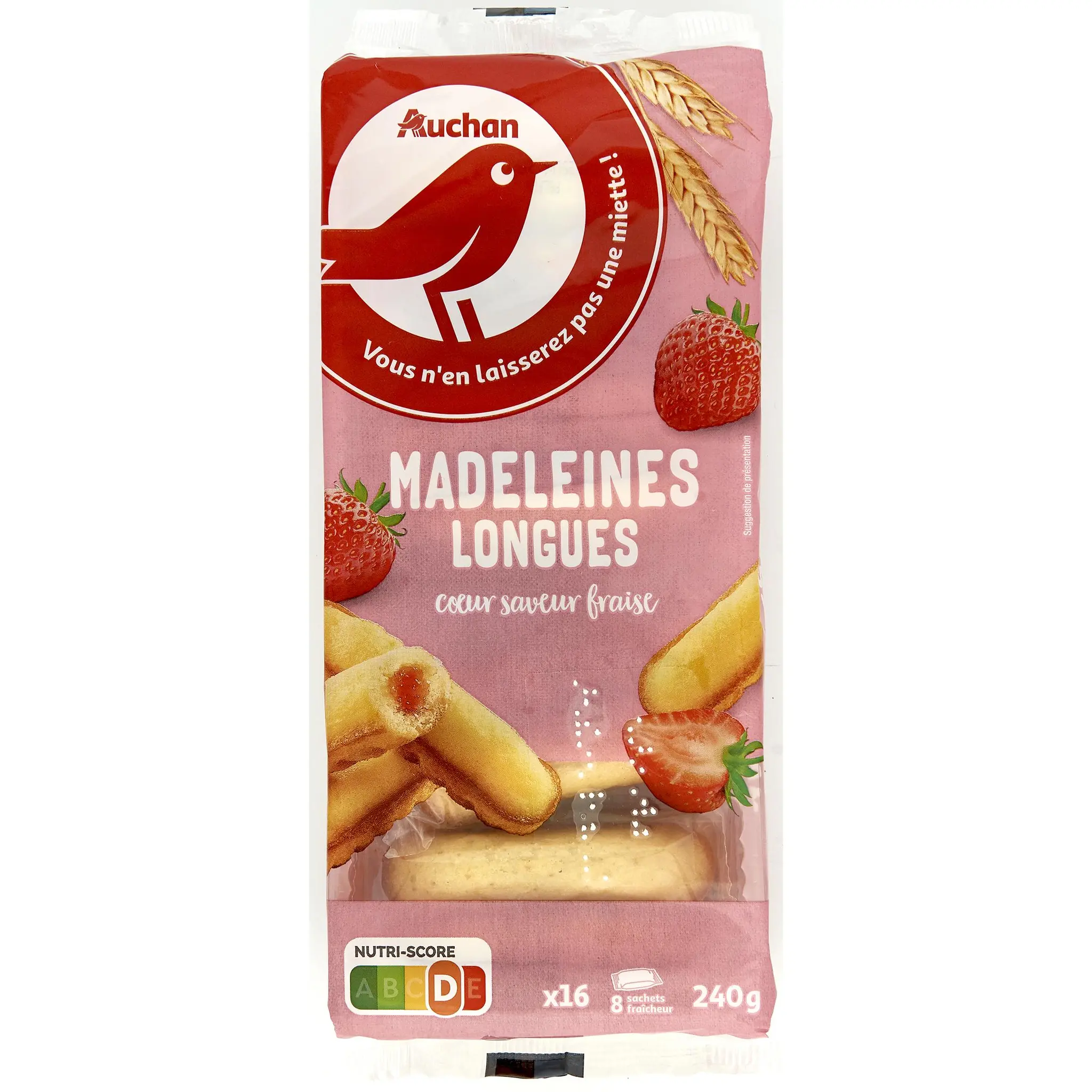 AUCHAN Madeleines longues fourrées à la fraise