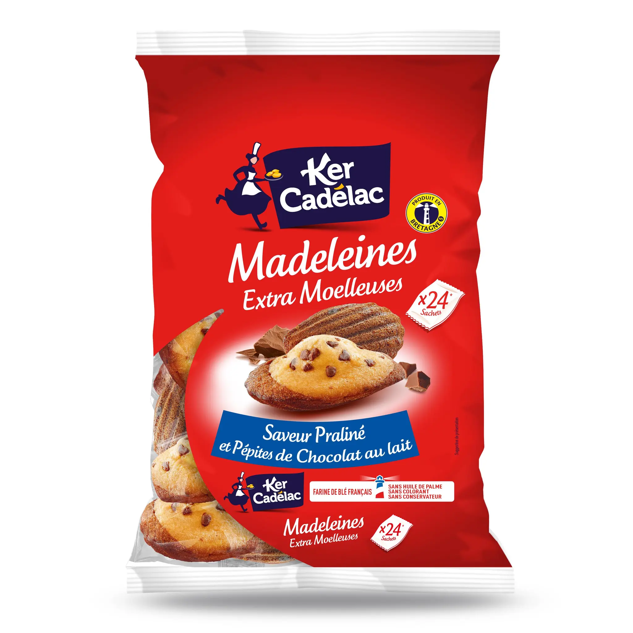 KER CADELAC Madeleines marbrées saveur cacao praliné et pépites de chocolat au lait